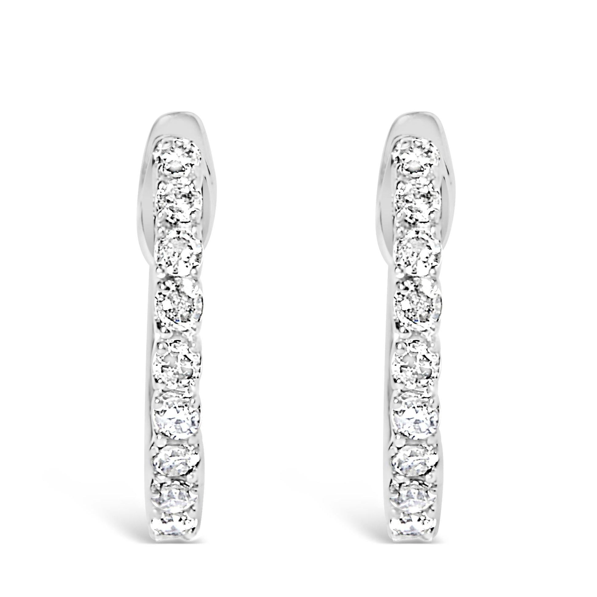 .925 Sterling Silver 1/6 Cttw Diamond Petite Hoop Earrings (I-J Color I2-I3