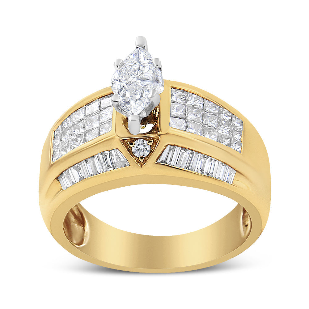 14K Yellow and White Gold 1 3/4 Cttw Round Baguette Princess and Pie-Cut