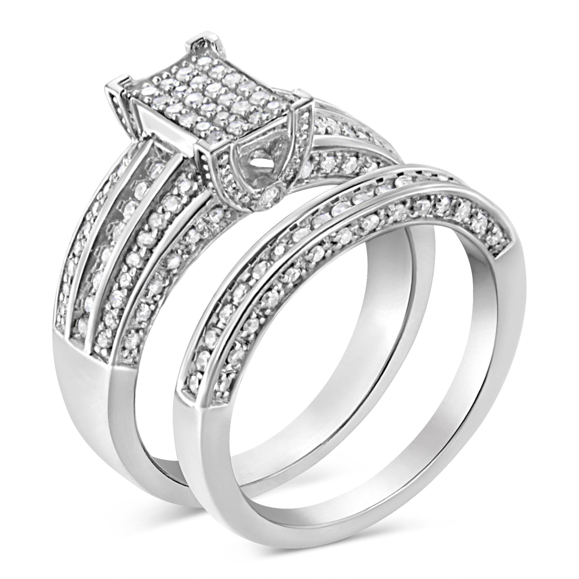 .925 Sterling Silver 3/4 Cttw Prong Set Round Diamond Composite Engagement Ring