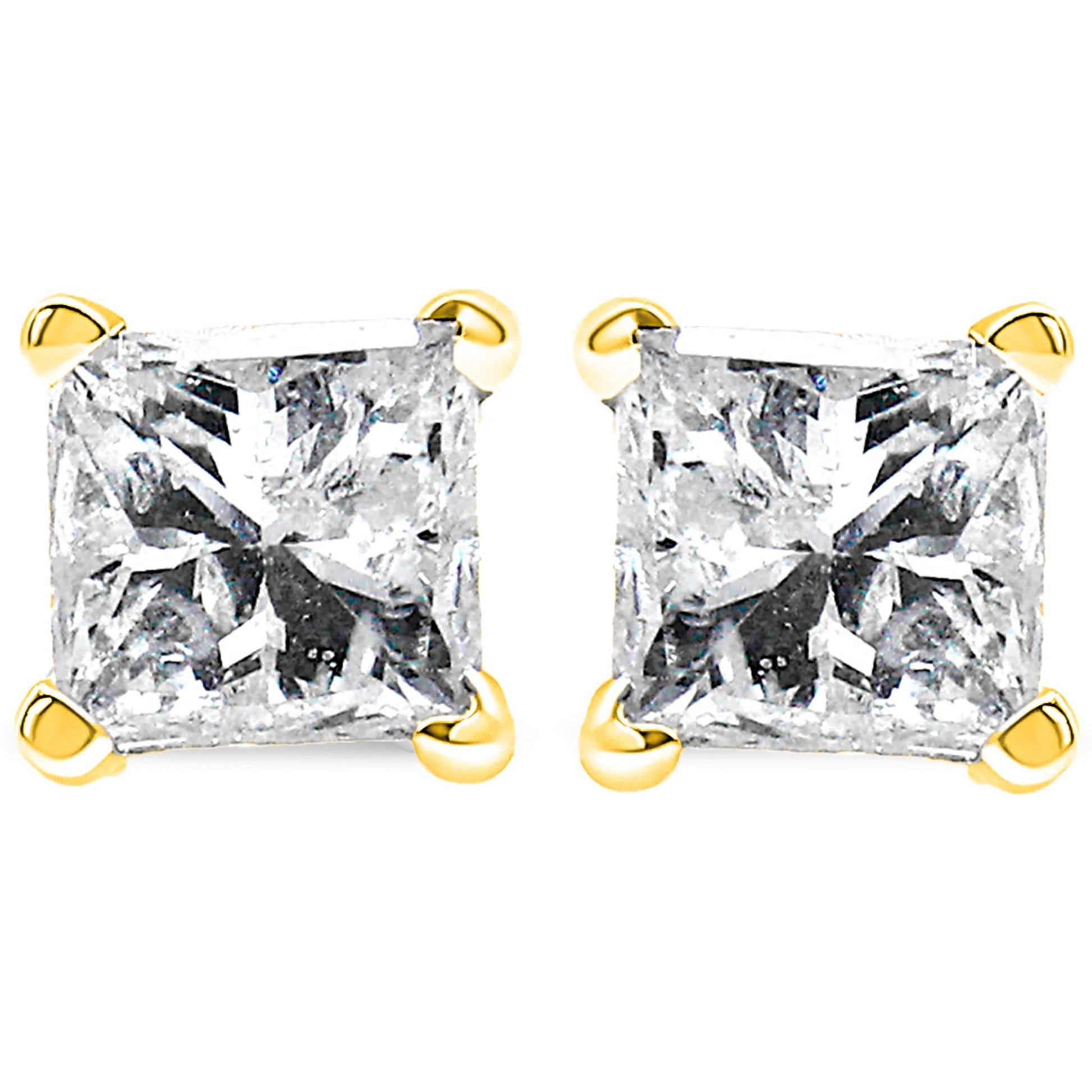 AGS Certified Princess-Cut Square Diamond 4-Prong Solitaire Stud Earrings