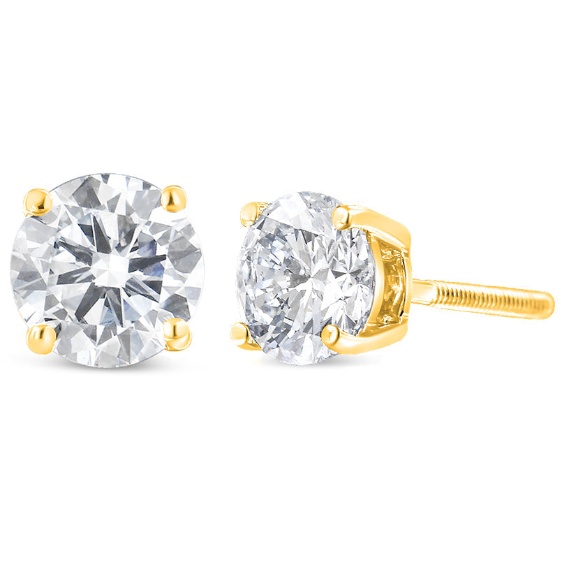 10K Yellow Gold 1.00 Cttw Round Brilliant-Cut Diamond Classic 4-Prong Stud Earrings with Screw Backs (J-K Color, I2-I3 Clarity)