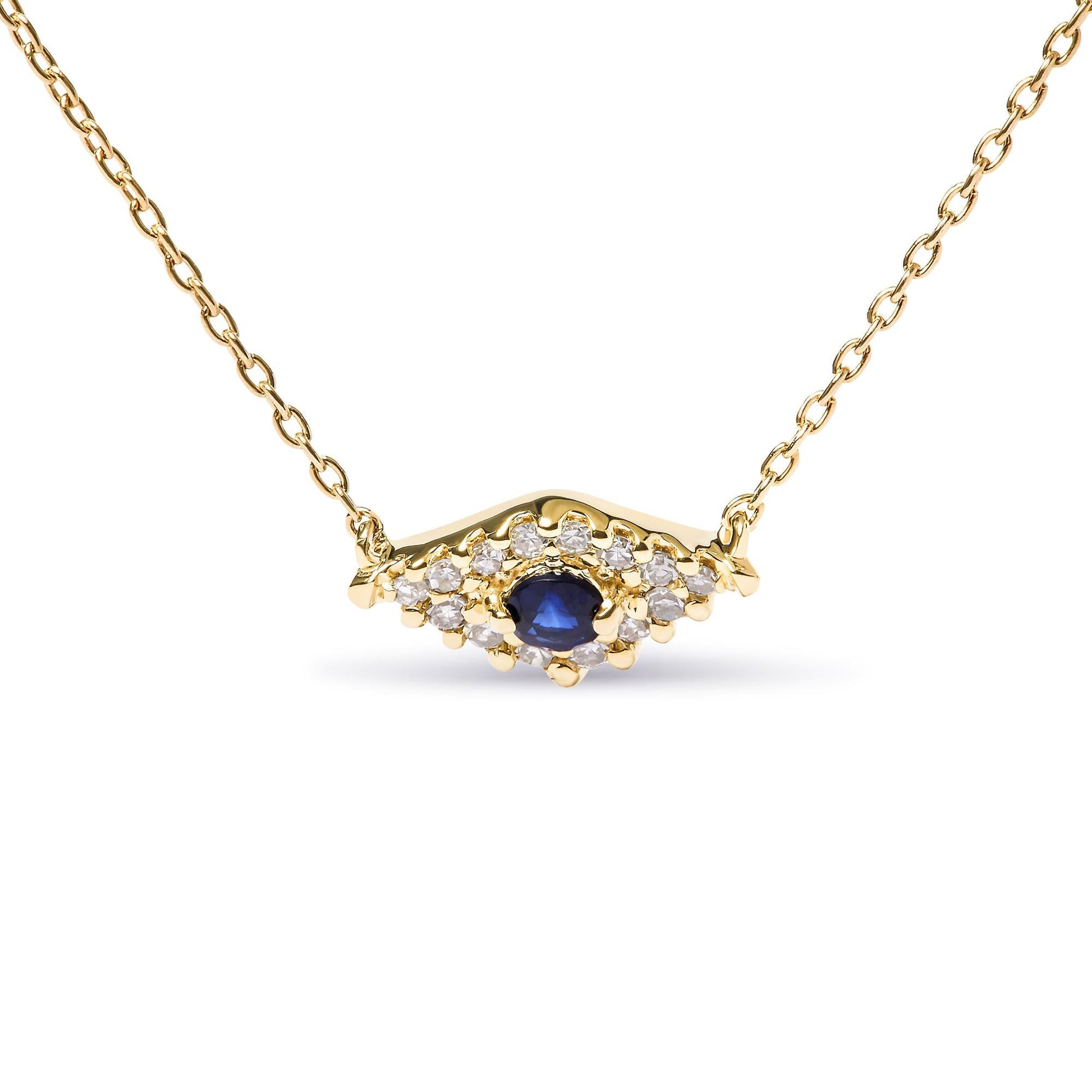 10K Yellow Gold Blue Sapphire and Diamond Accented Evil Eye 18’’ Inch