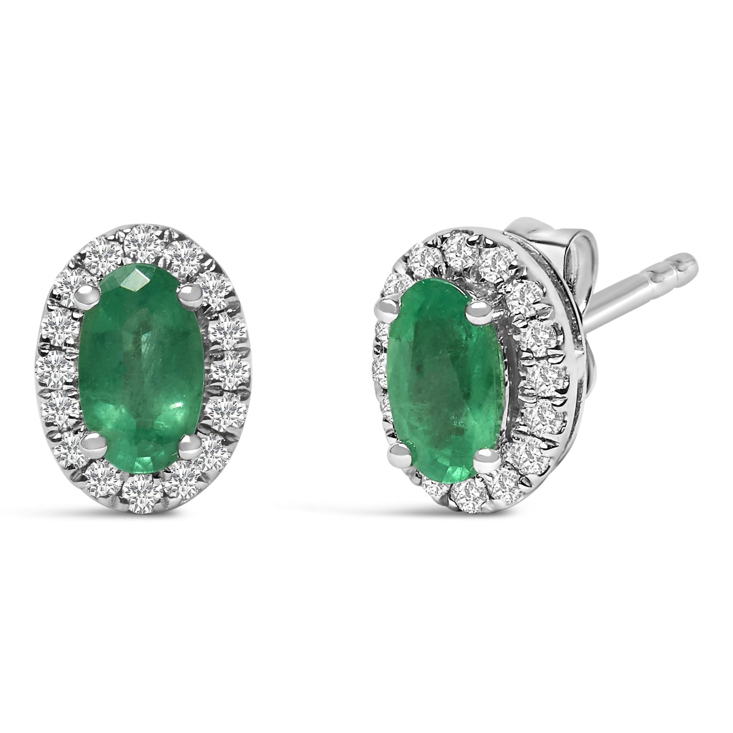 10K White Gold 5x3 MM Oval Cut Birthstone and Diamond Halo Stud Earrings (I-J Color, I1-I2 Clarity)