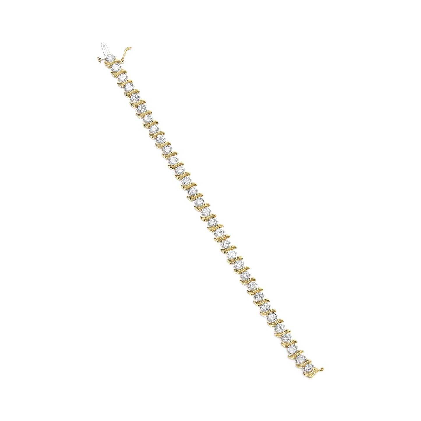 14K Yellow Gold 10.0 Cttw 2-Prong Set Round Cut Diamond S-Link Bracelet (J-K