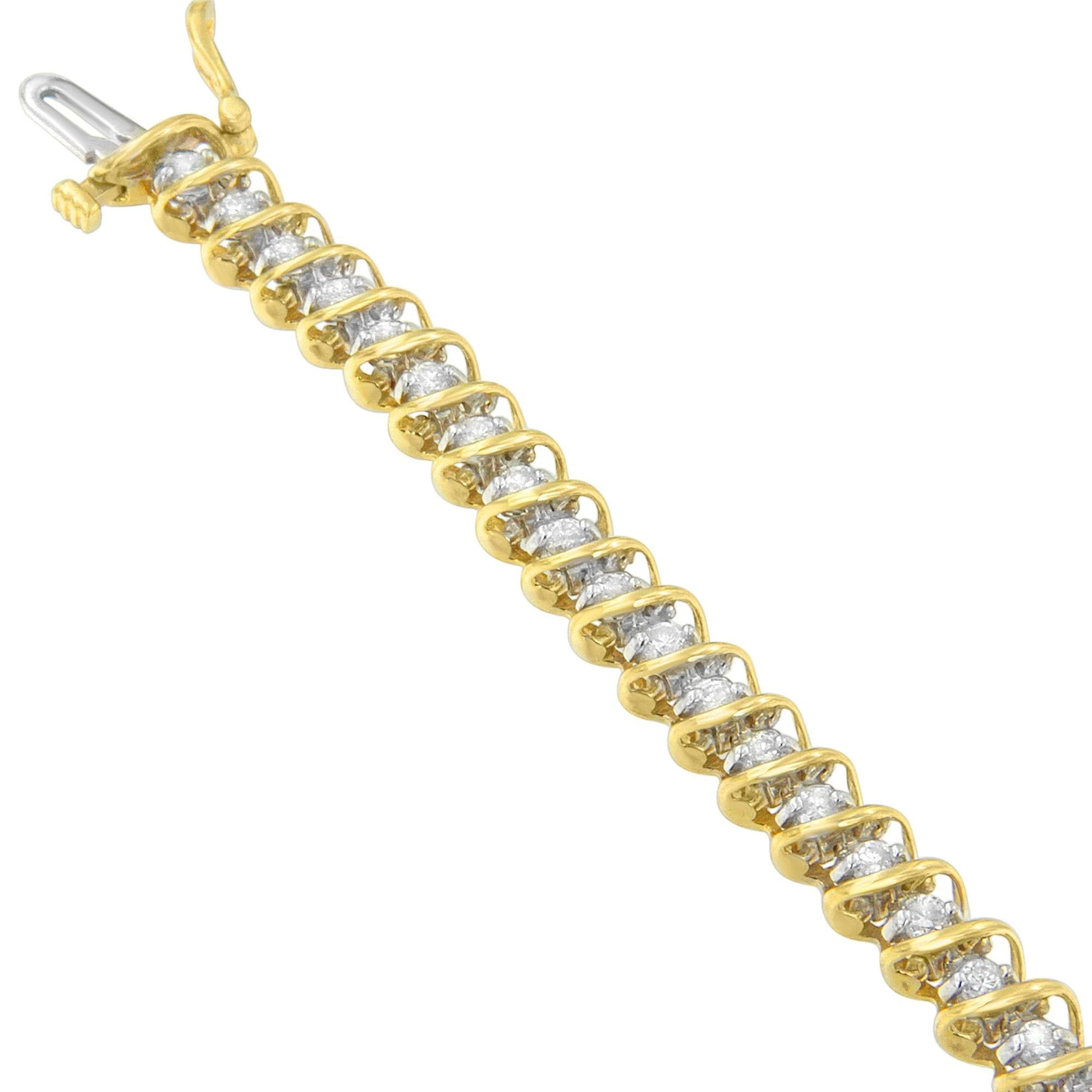 18K Yellow Gold Round Cut Diamond Tennis Bracelet (3.00 cttw I-J Color I1-I2