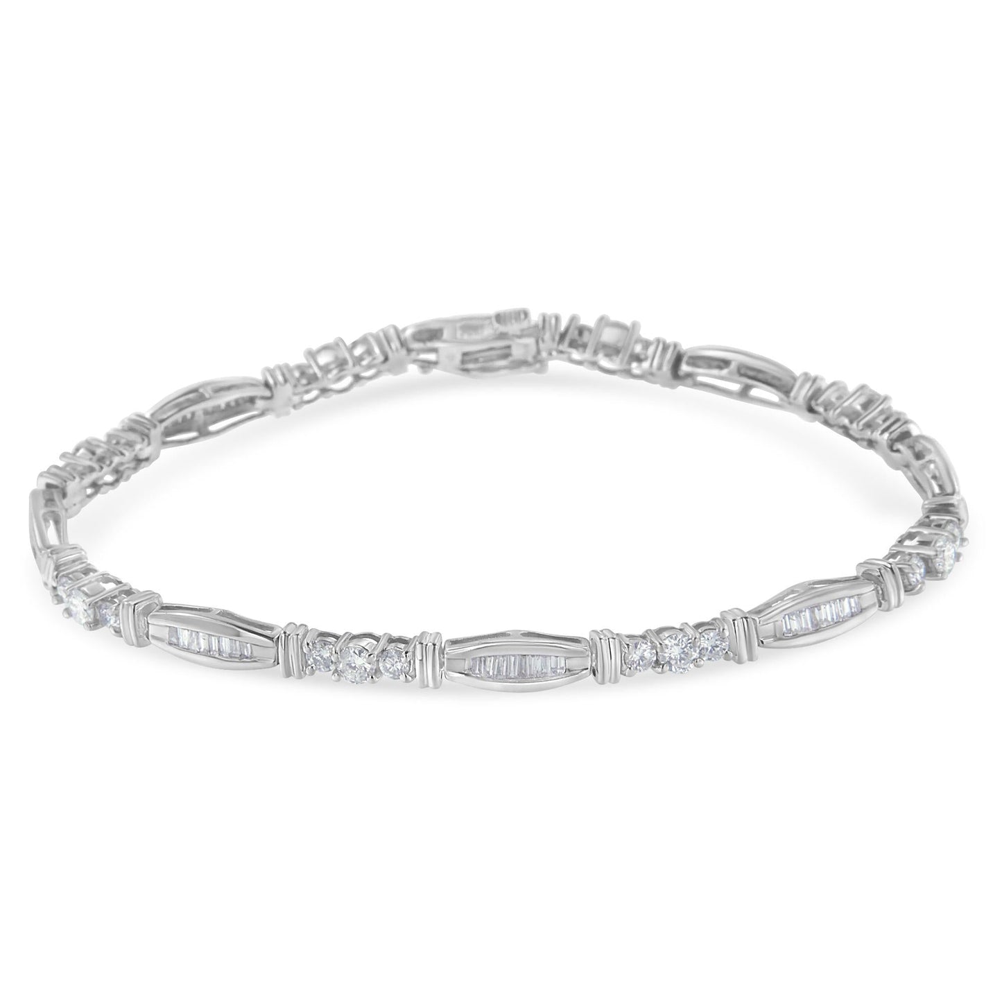 10K White Gold Geometric Pattern Diamond Tennis Bracelet (3 cttw H-I Color