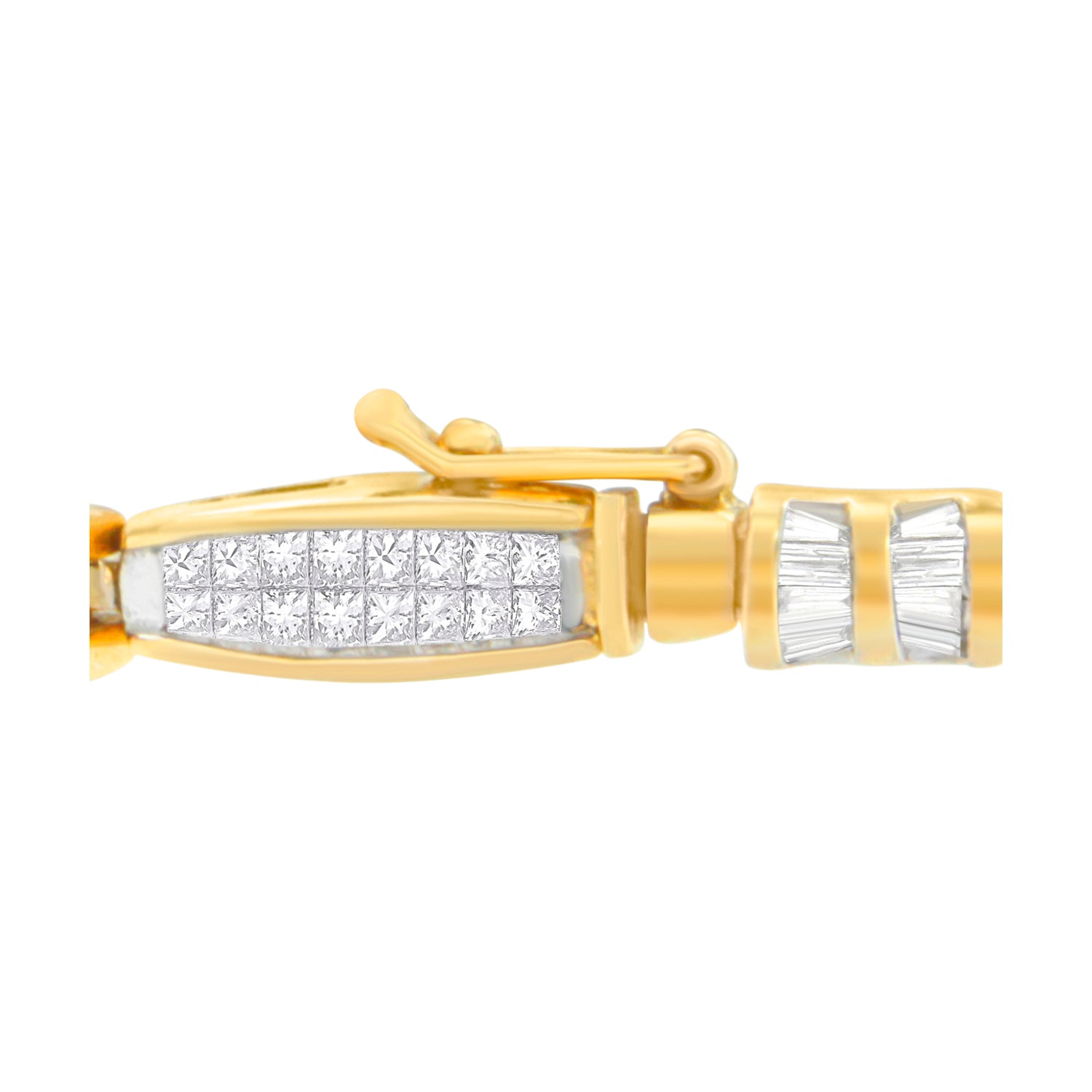 14K Yellow Gold Princess and Baguette Cut Diamond Beaded Bracelet (3.00 cttw