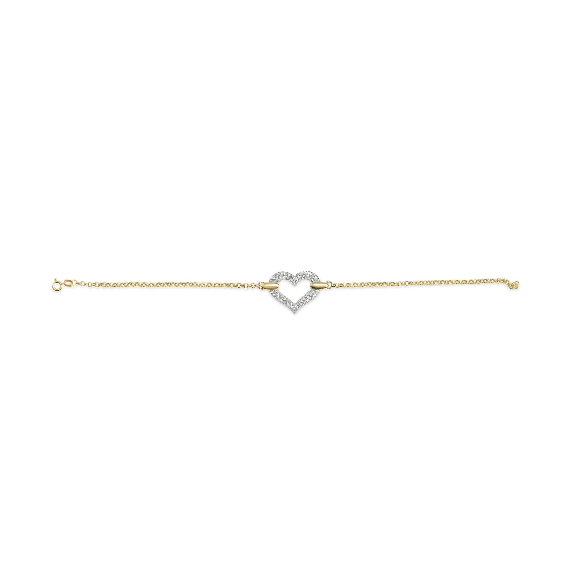 10K Two Tone Gold 1/4 Cttw Diamond Encrusted Heart Charm 7’’ Bracelet (H-I