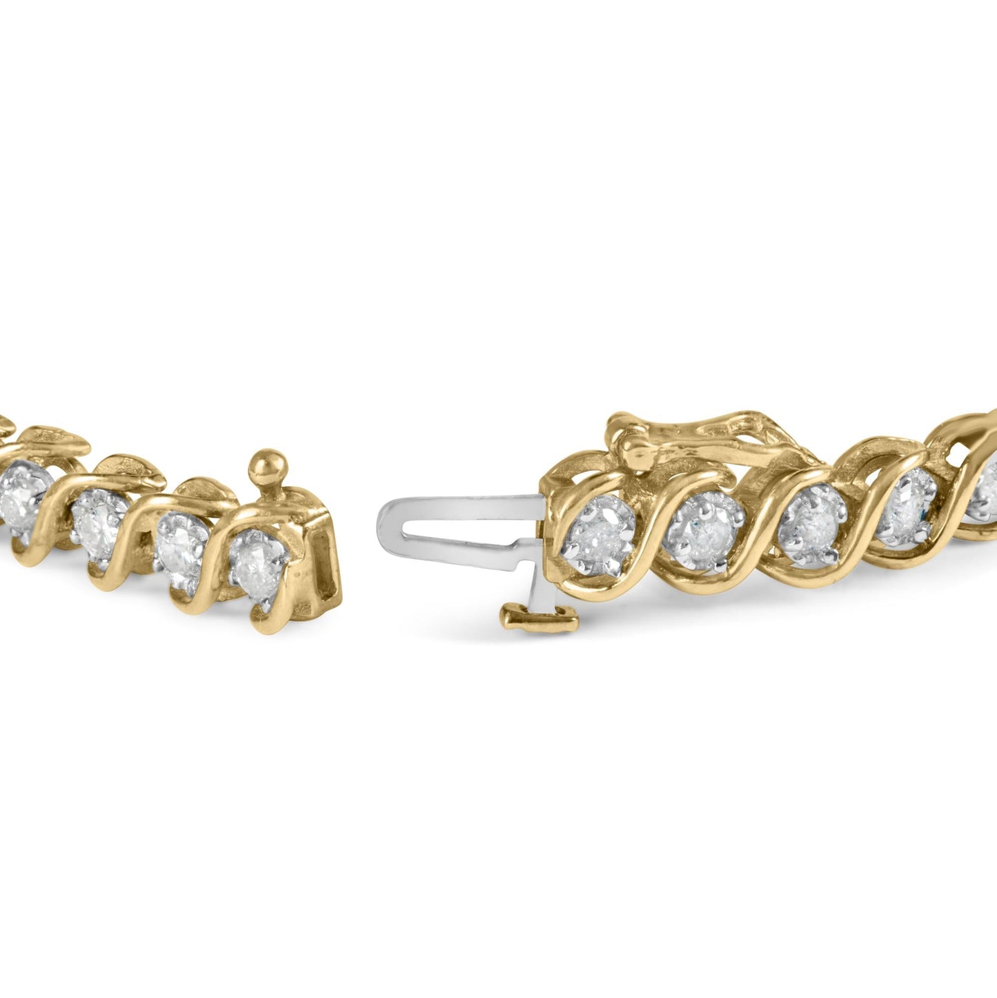 10K Yellow Gold 3 cttw Round-Cut Diamond Spiral Link 7.50’’ Bracelet (I-J