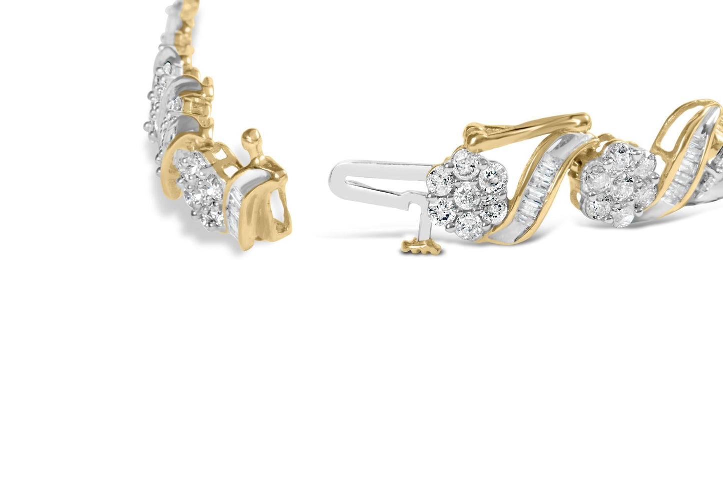 10k Yellow Gold 5.00 Cttw Round-Cut and Baguette-Cut Diamond Floral Link