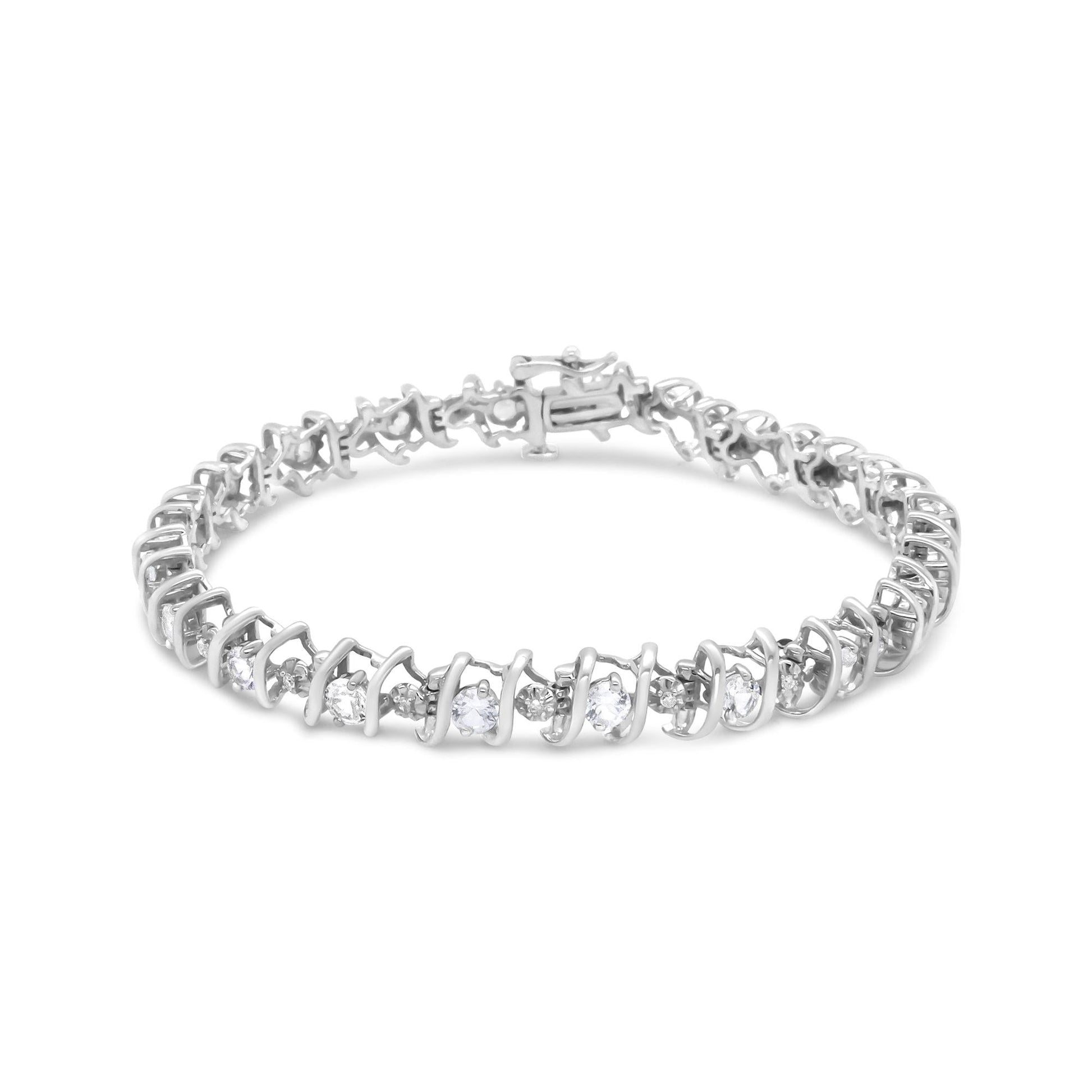 .925 Sterling Silver Lab-Grown Birthstone and 1/6 Cttw Round Diamond Tennis