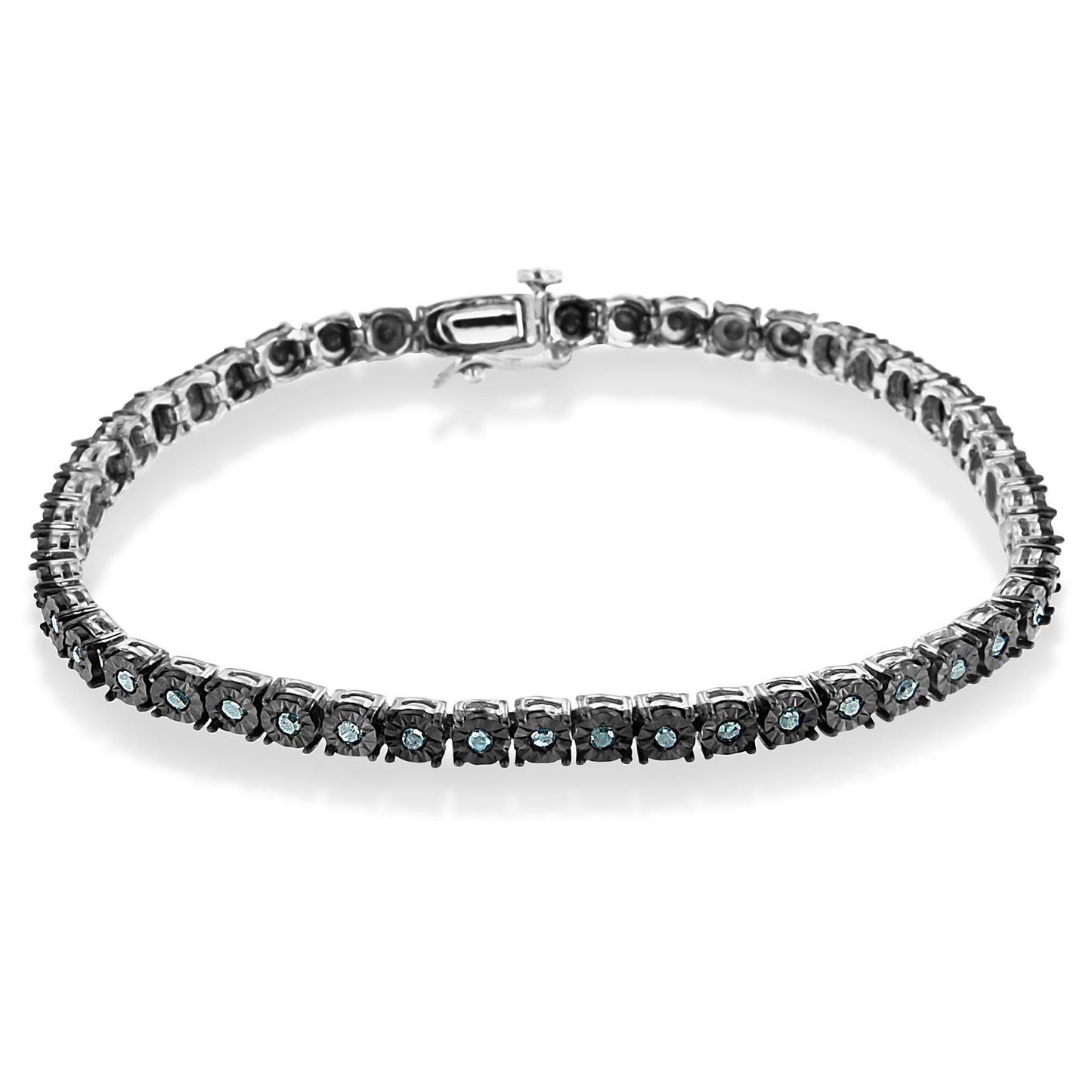 Black Rhodium Plated.925 Sterling Silver 1.0 Cttw Diamond Miracle Tennis