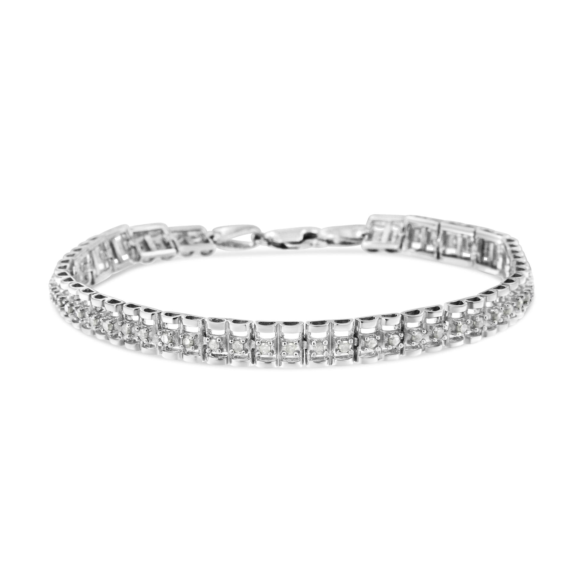 .925 Sterling Silver Diamond Double-Link 7’’ Tennis Bracelet (I-J Color I3