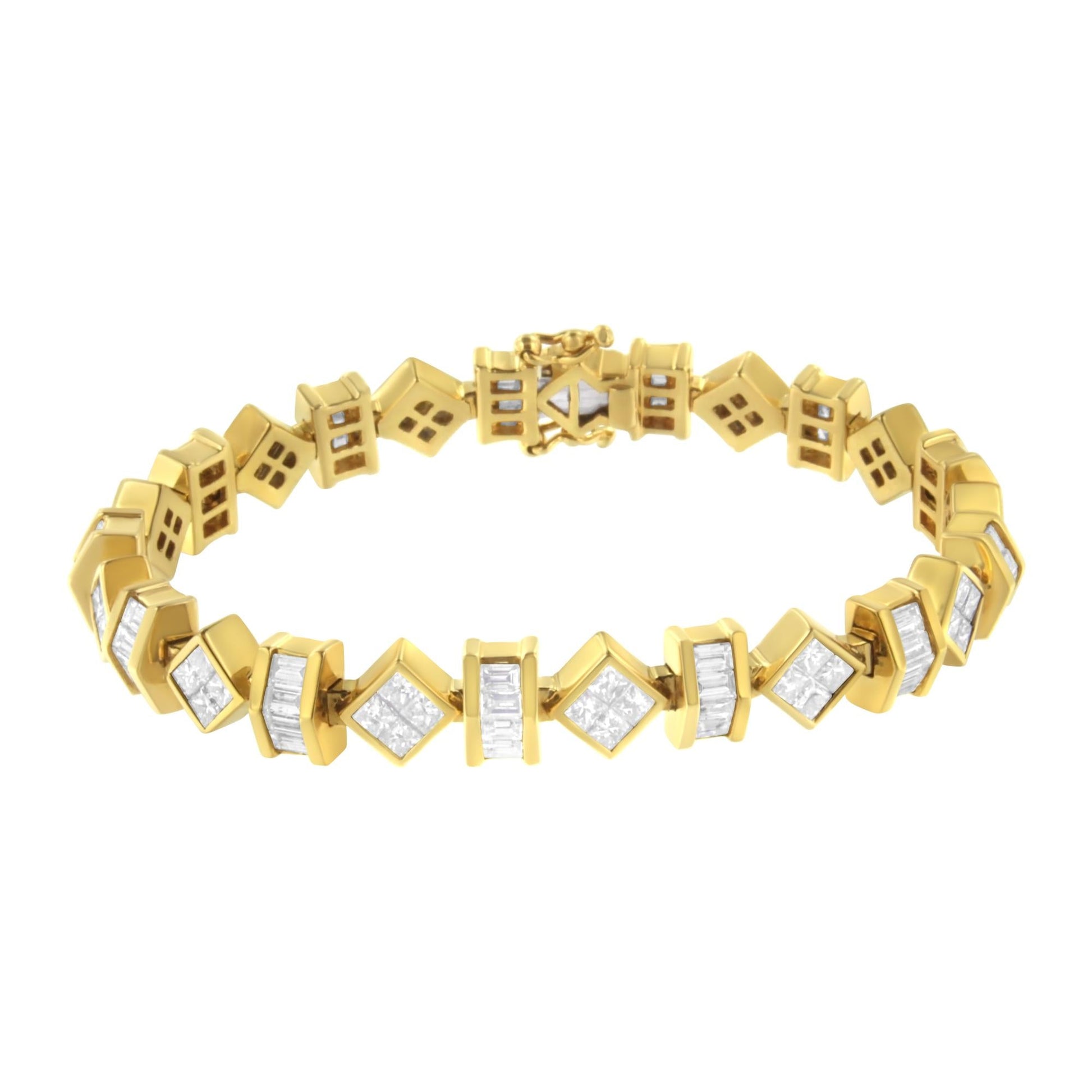 14K Yellow Gold Princess and Baguette Diamond Modern Link Bracelet(7.50