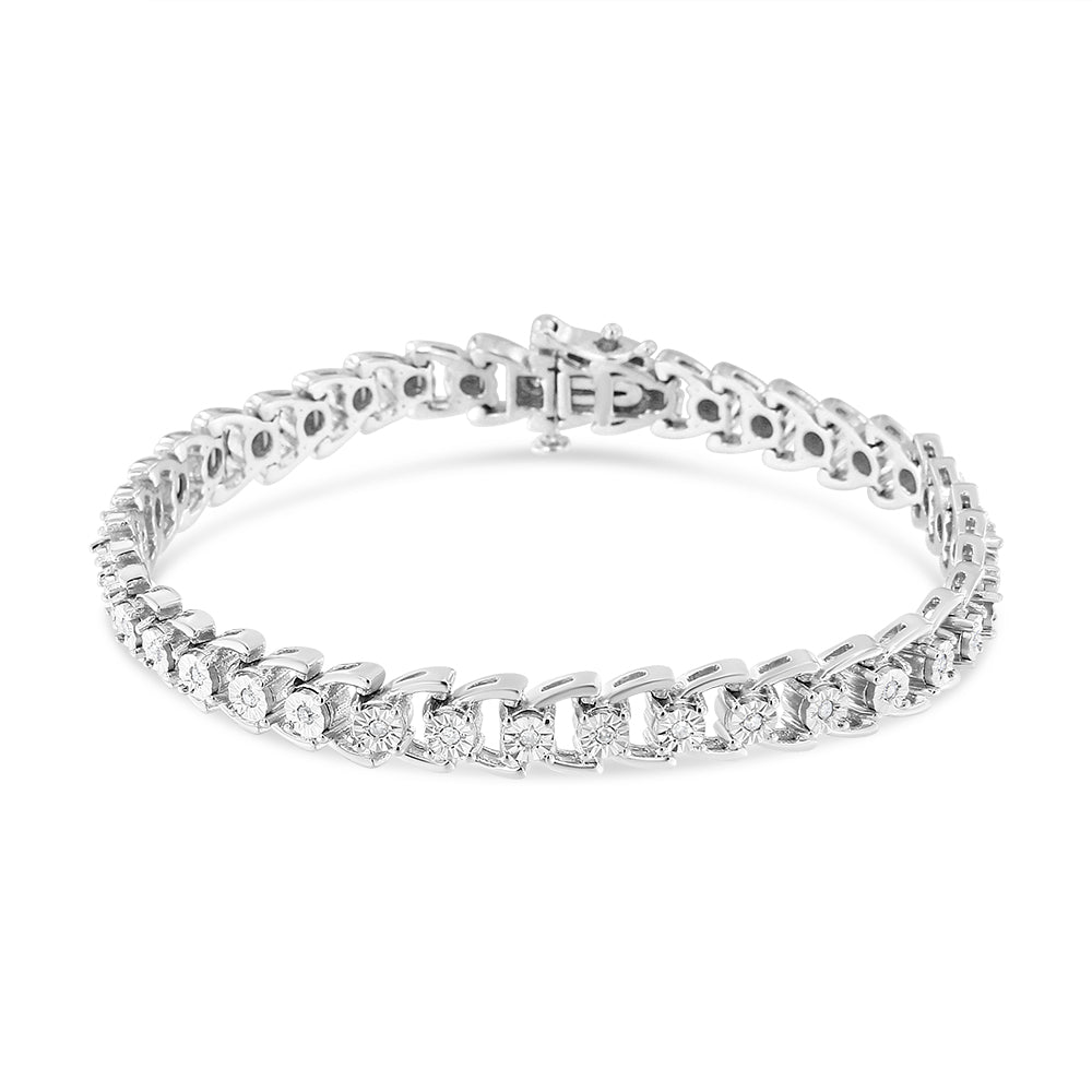 .925 Sterling Silver 1/4 Cttw Miracle Set Round Diamond Composite Open Linked