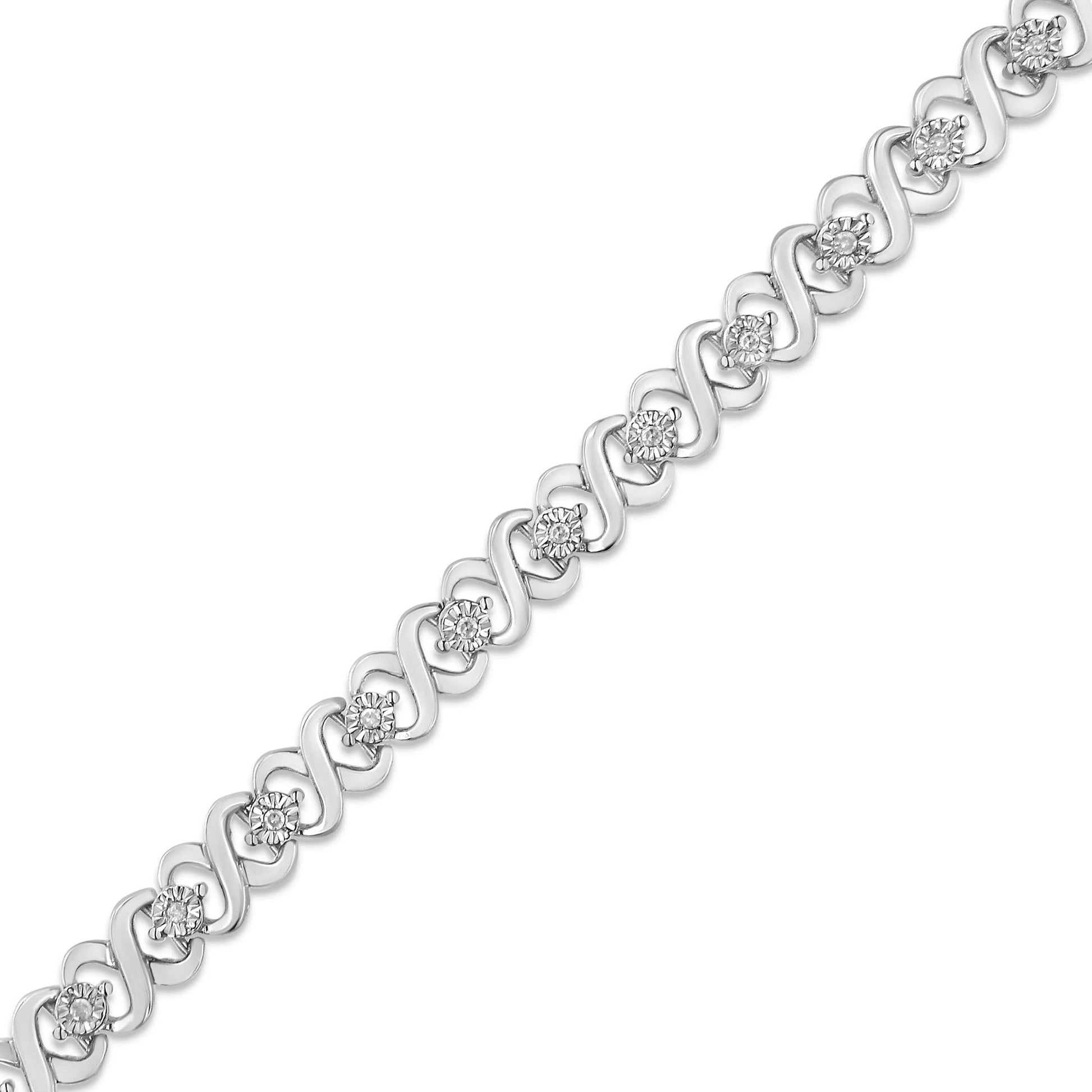 .925 Sterling Silver 1/6 Cttw Miracle Set Diamond Infinity Link and Station