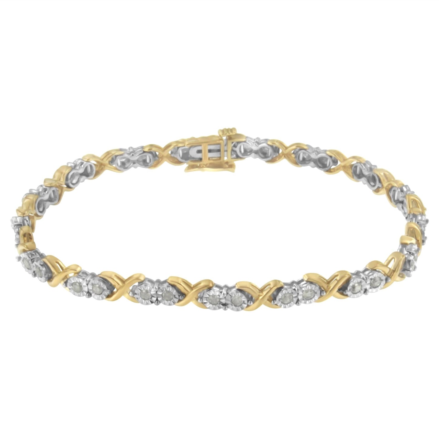 2 Micron 14KT Yellow Gold Plated Sterling Silver Diamond X Link Bracelet (1