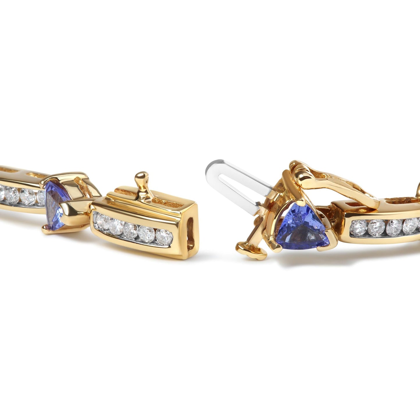 14K Yellow 5MM Trillion Cut Blue Tanzanite and 1 1/10 Cttw Diamond Tennis