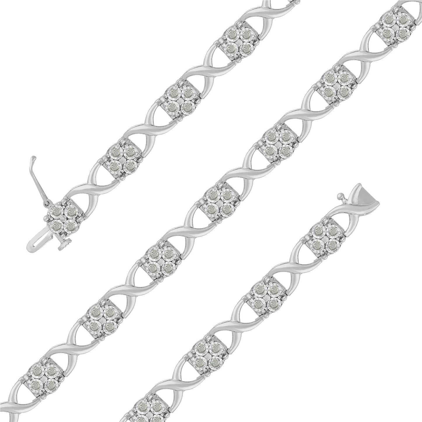 Sterling Silver Rose-Cut Diamond Love Locks Link Bracelet (1.00cttw,I-J