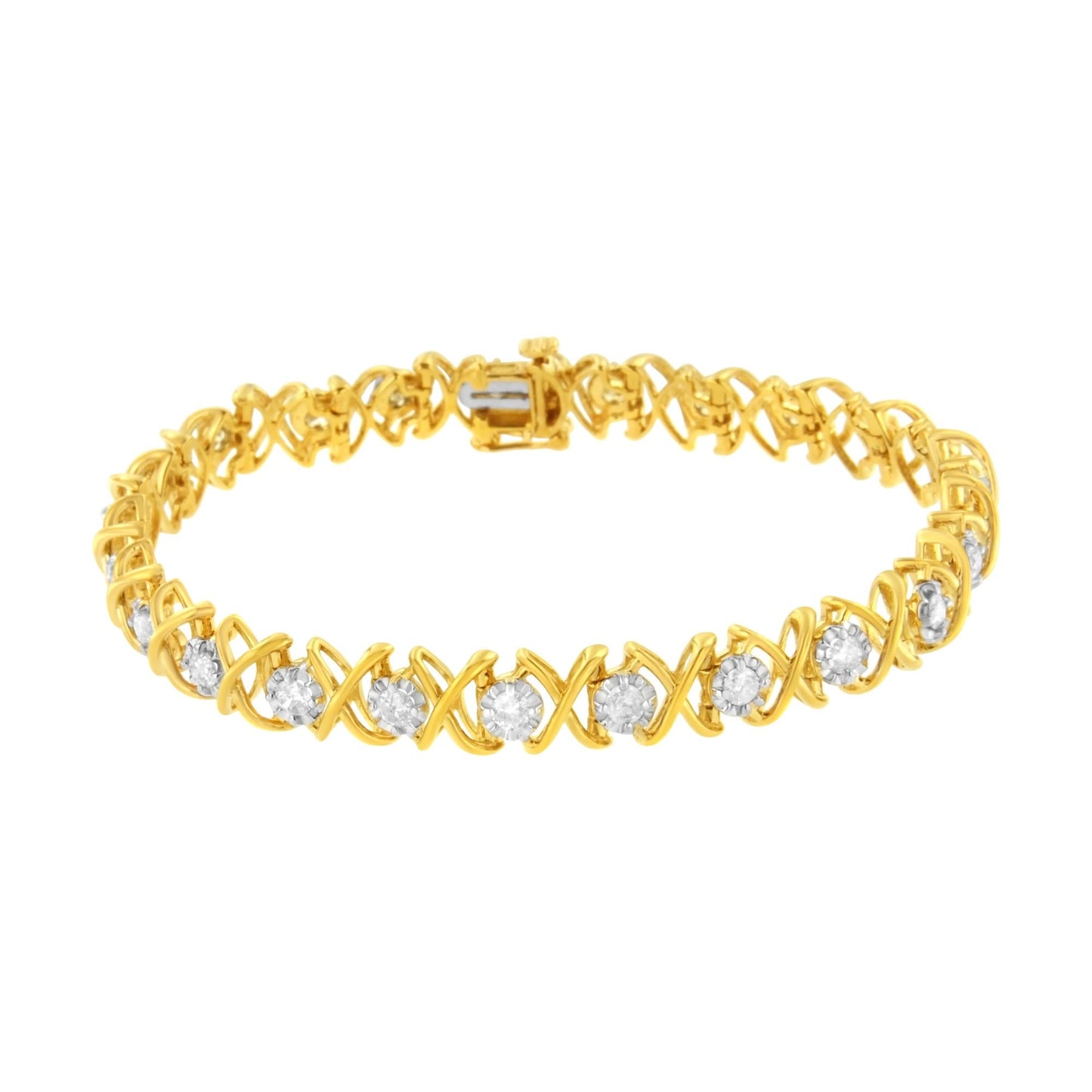 10K Yellow Gold Plated Sterling Silver 2 cttw Diamond ’XOXO’ Bracelet (J-K