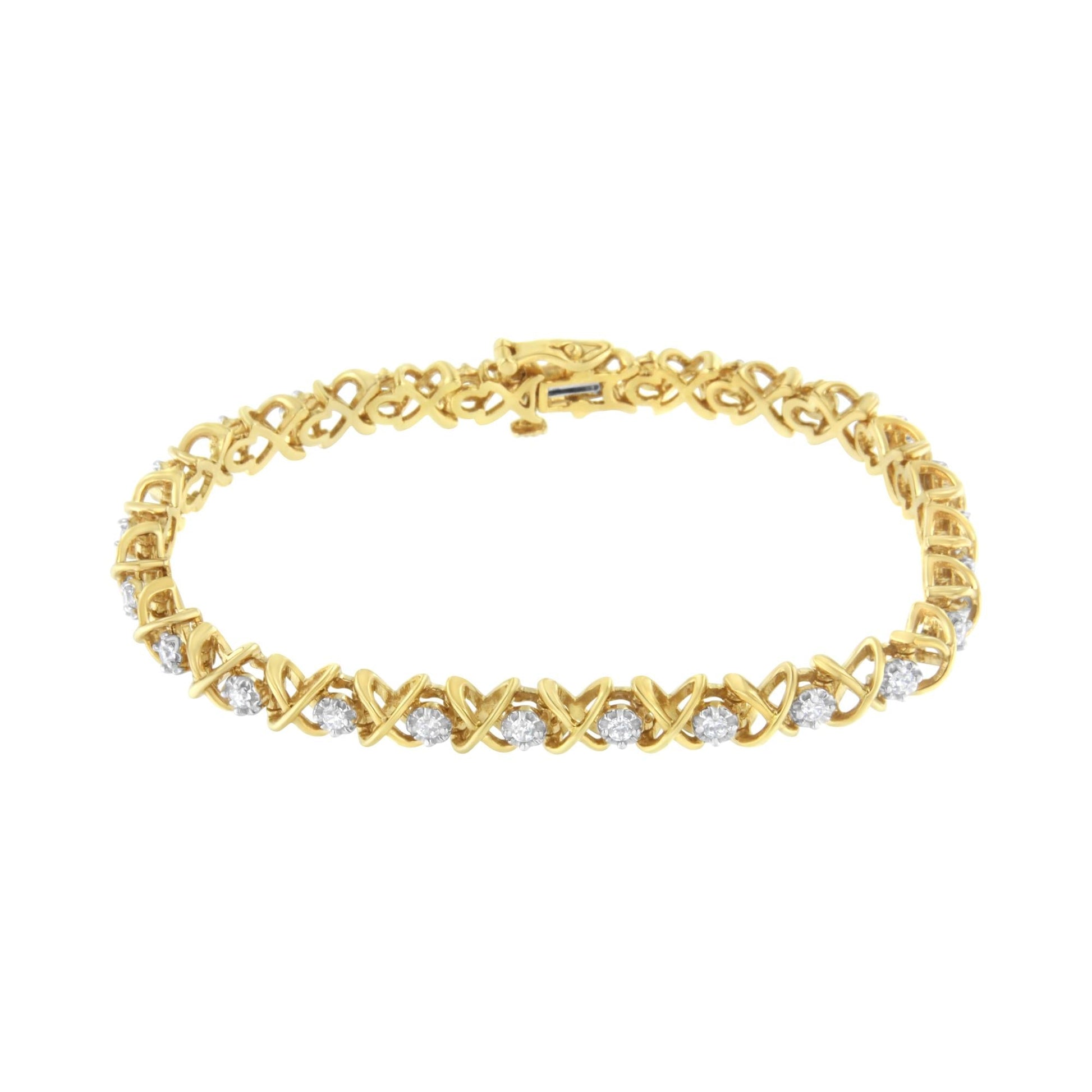 10K Yellow Gold Plated Sterling Silver 1 cttw Diamond Link Bracelet (J-K