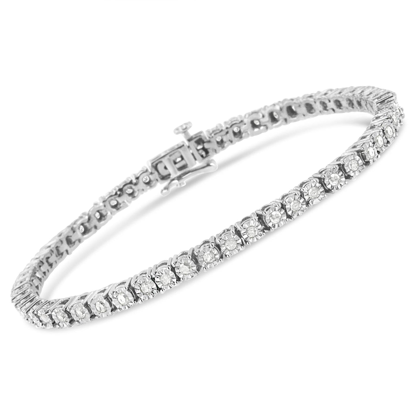 IGI Certified.925 Sterling Silver 1.0 Cttw Miracle-Set Diamond Round Miracle