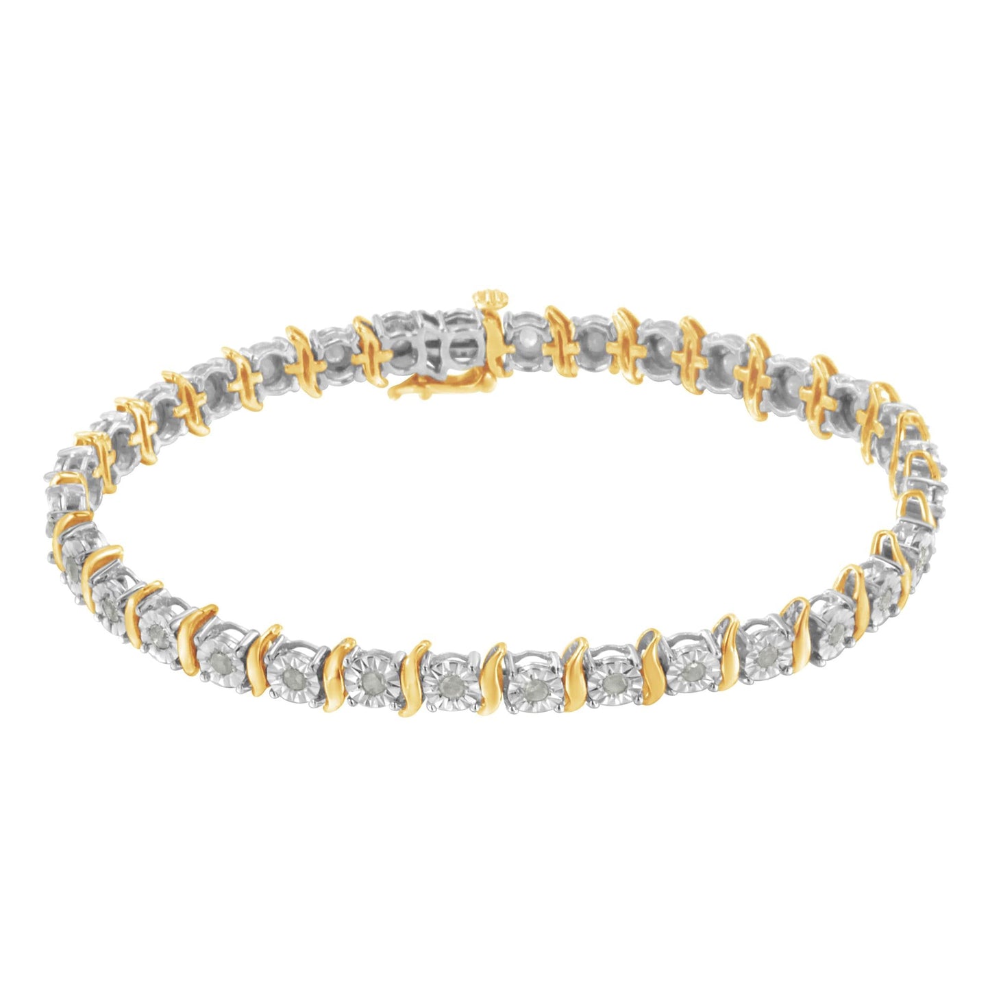 .925 Sterling Silver 1.0 Cttw Diamond S-Curve Link Miracle-Set Tennis Bracelet (I-J Color, I3 Clarity)