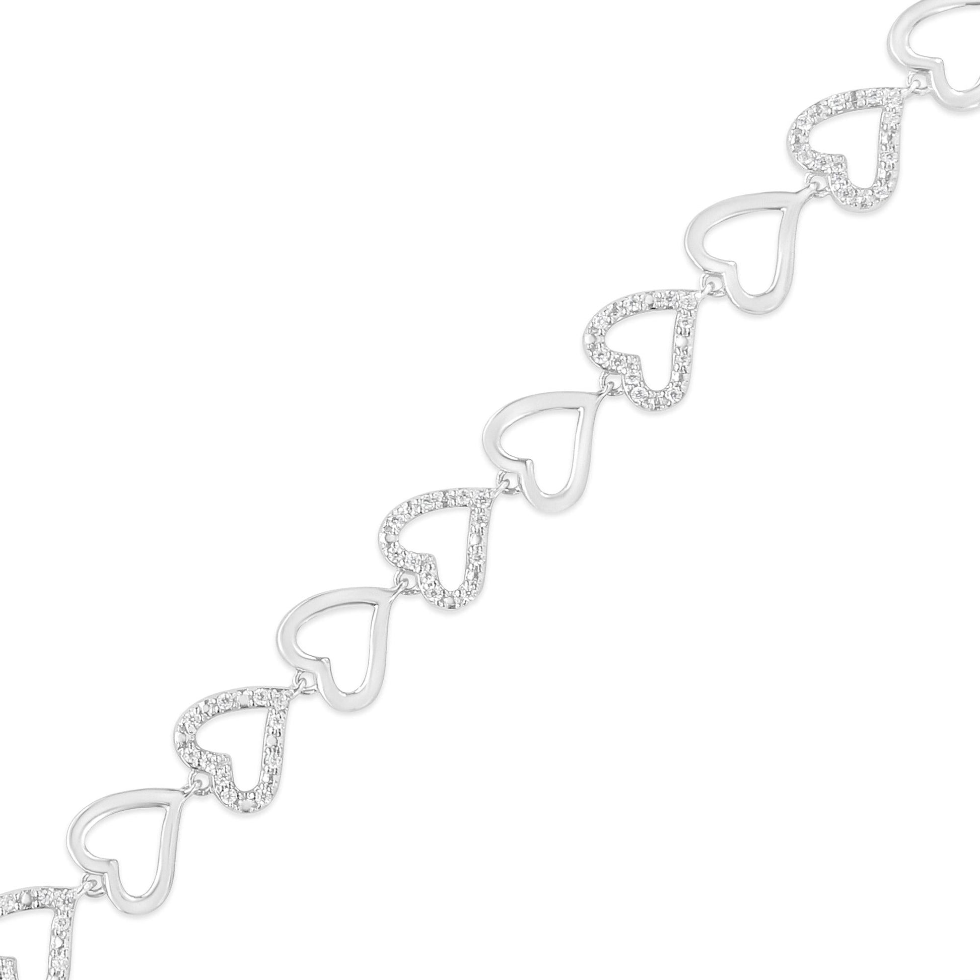 .925 Sterling Silver 1/2 Cttw Diamond Alternating Heart Link Bracelet (I-J