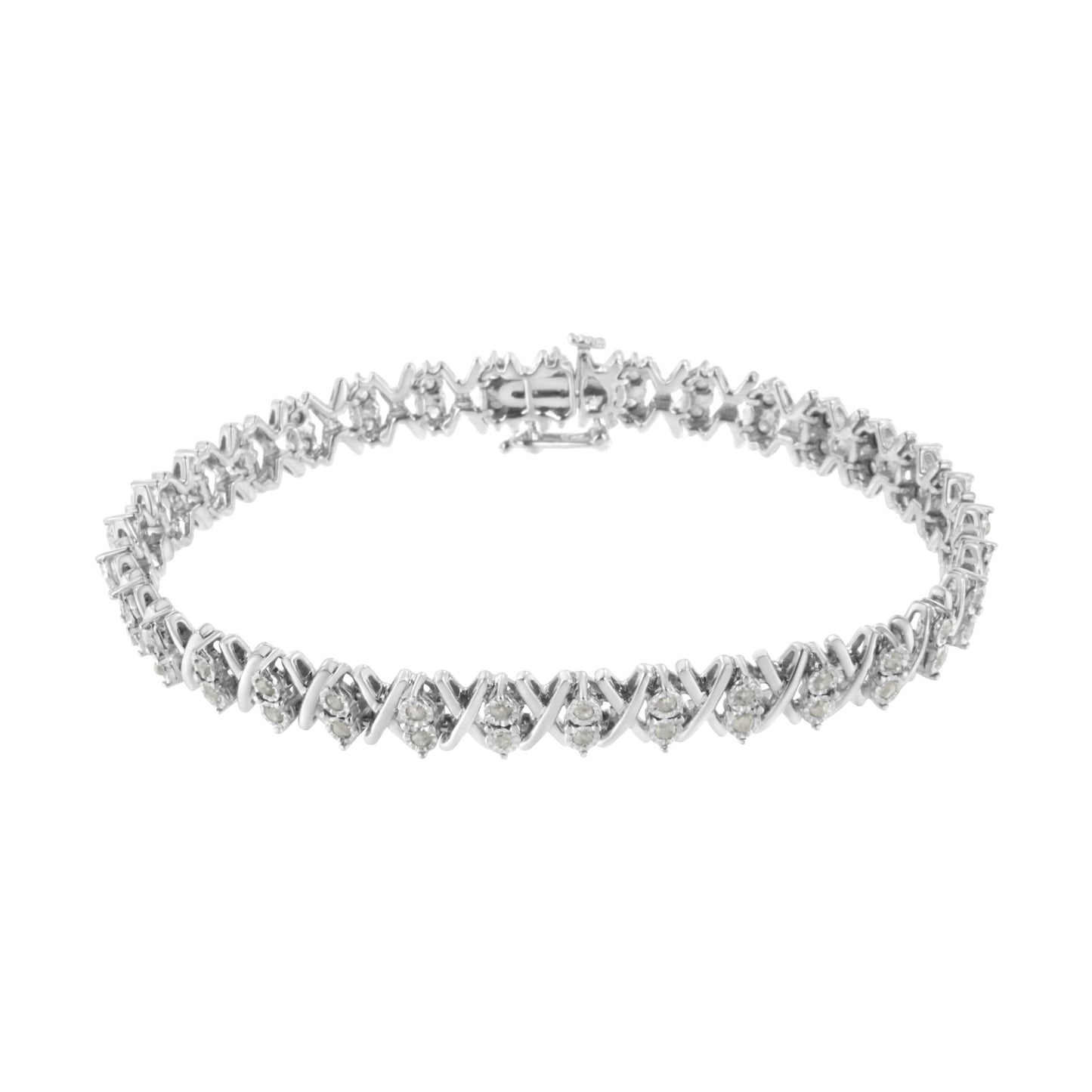 .925 Sterling Silver 1.0 Cttw Diamond Miracle-Set X-Link 7" Tennis Bracelet (I-J Color, I3 Clarity)