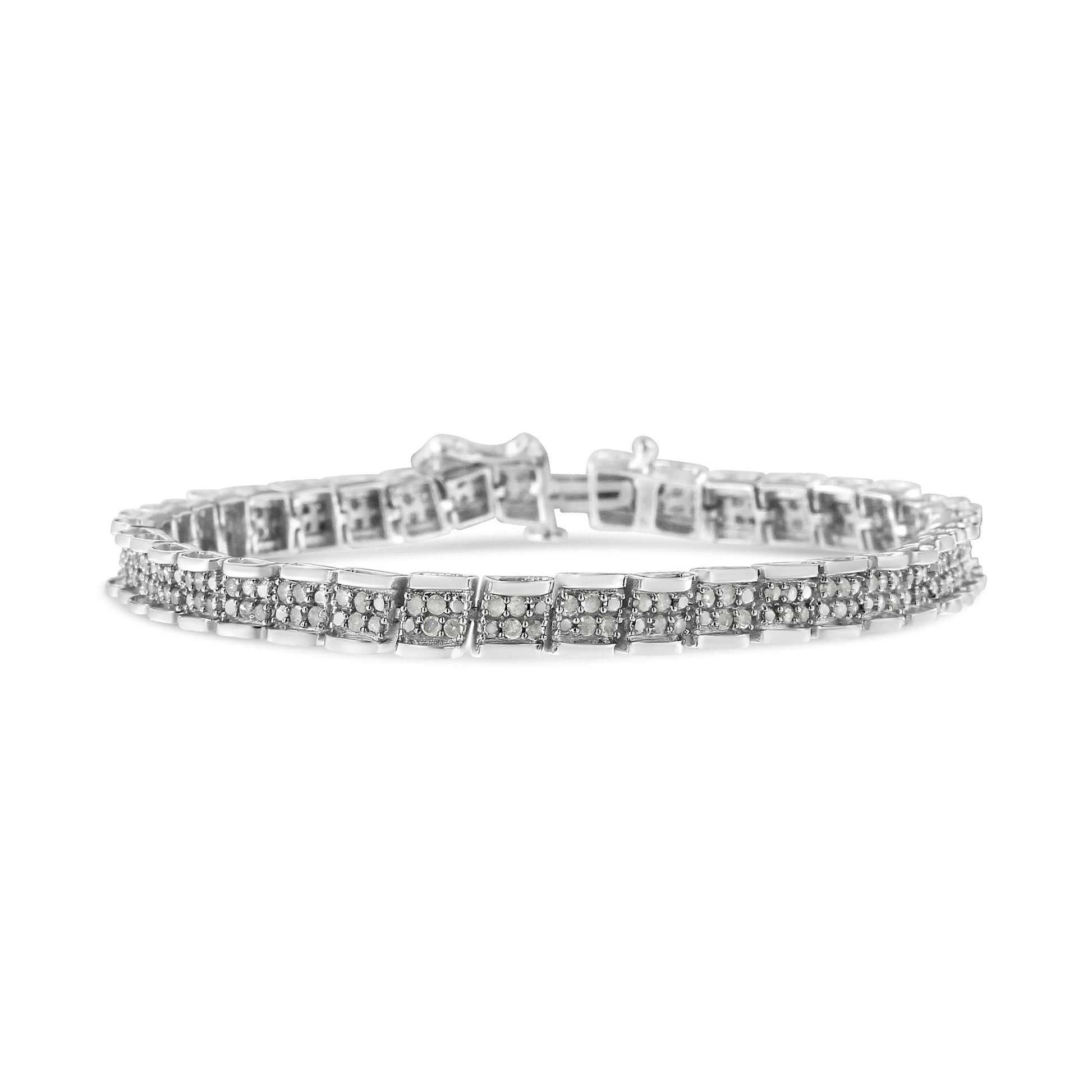 .925 Sterling Silver 2.0 Cttw Diamond 7’’ Round Miracle Plate Link Bracelet