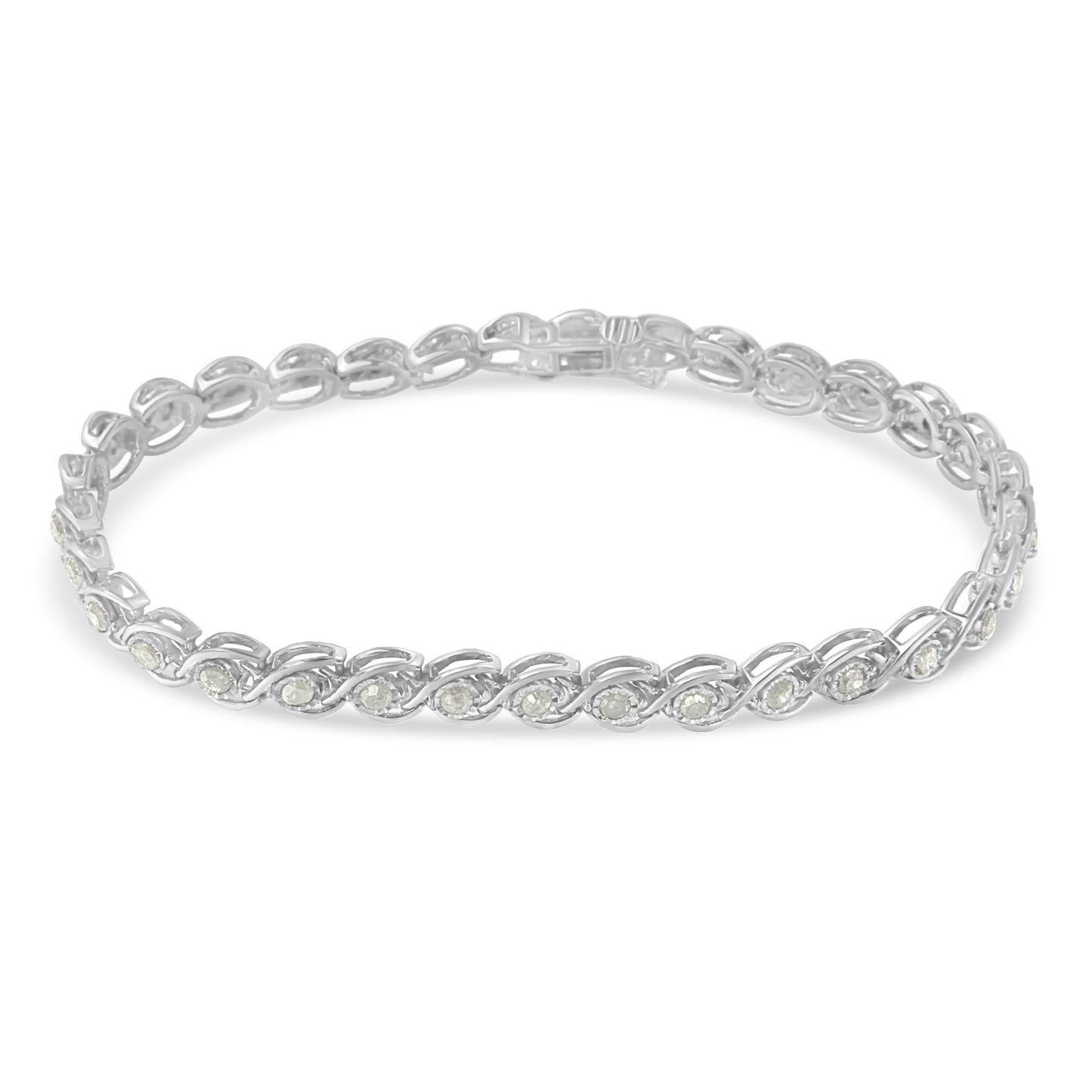 .925 Sterling Silver 2 cttw Miracle Plate Set Diamond Spiral Link Bracelet (I-J