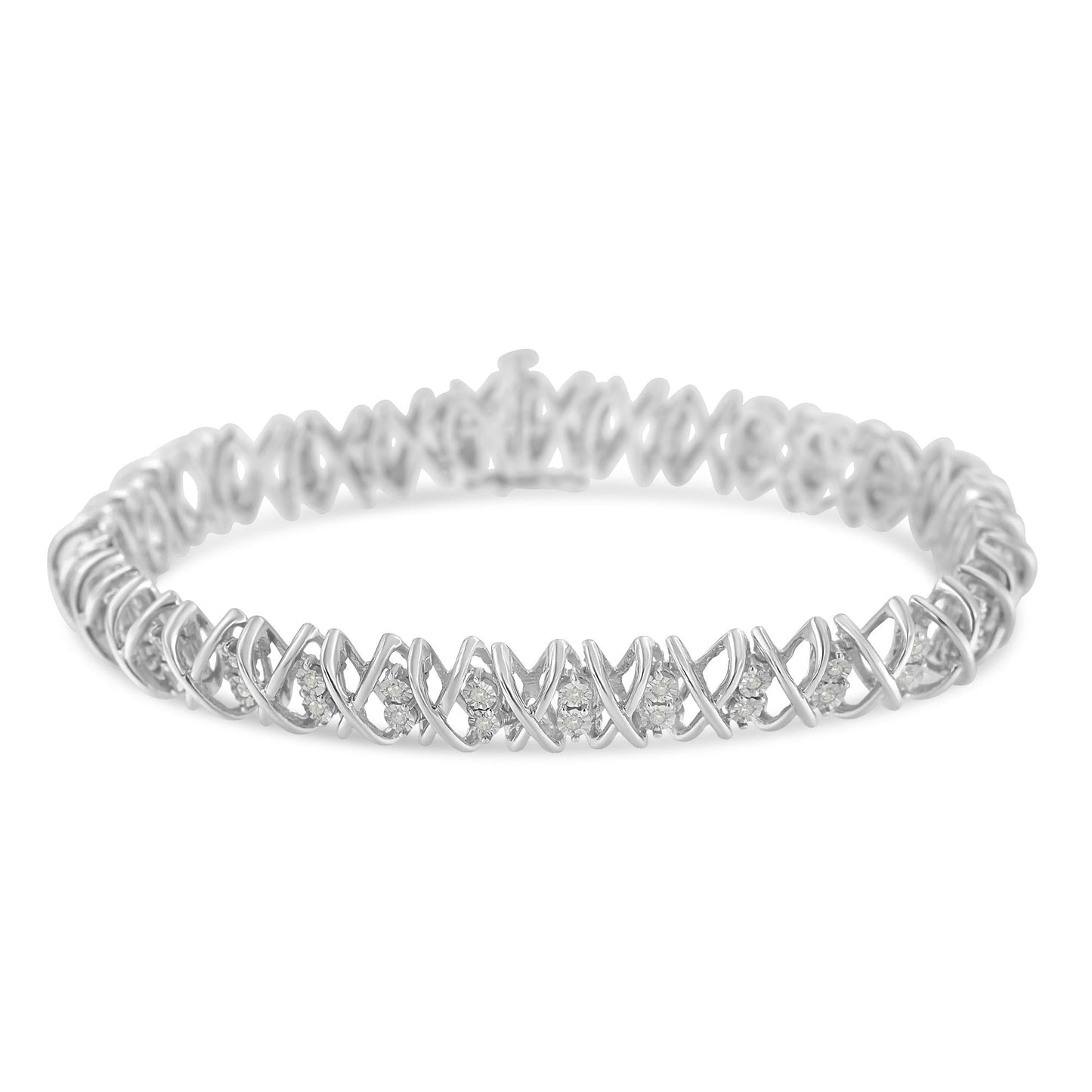 Sterling Silver rose-cut Diamond X-Link Bracelet (1 cttw I-J Color I2-I3