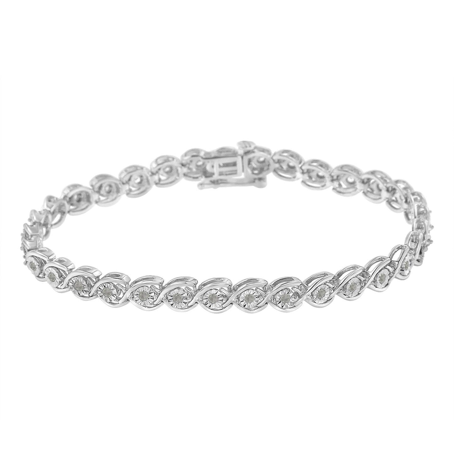 .925 Sterling Silver 1/2 Cttw Diamond Criss-Cross Miracle-Set 7’’ Link