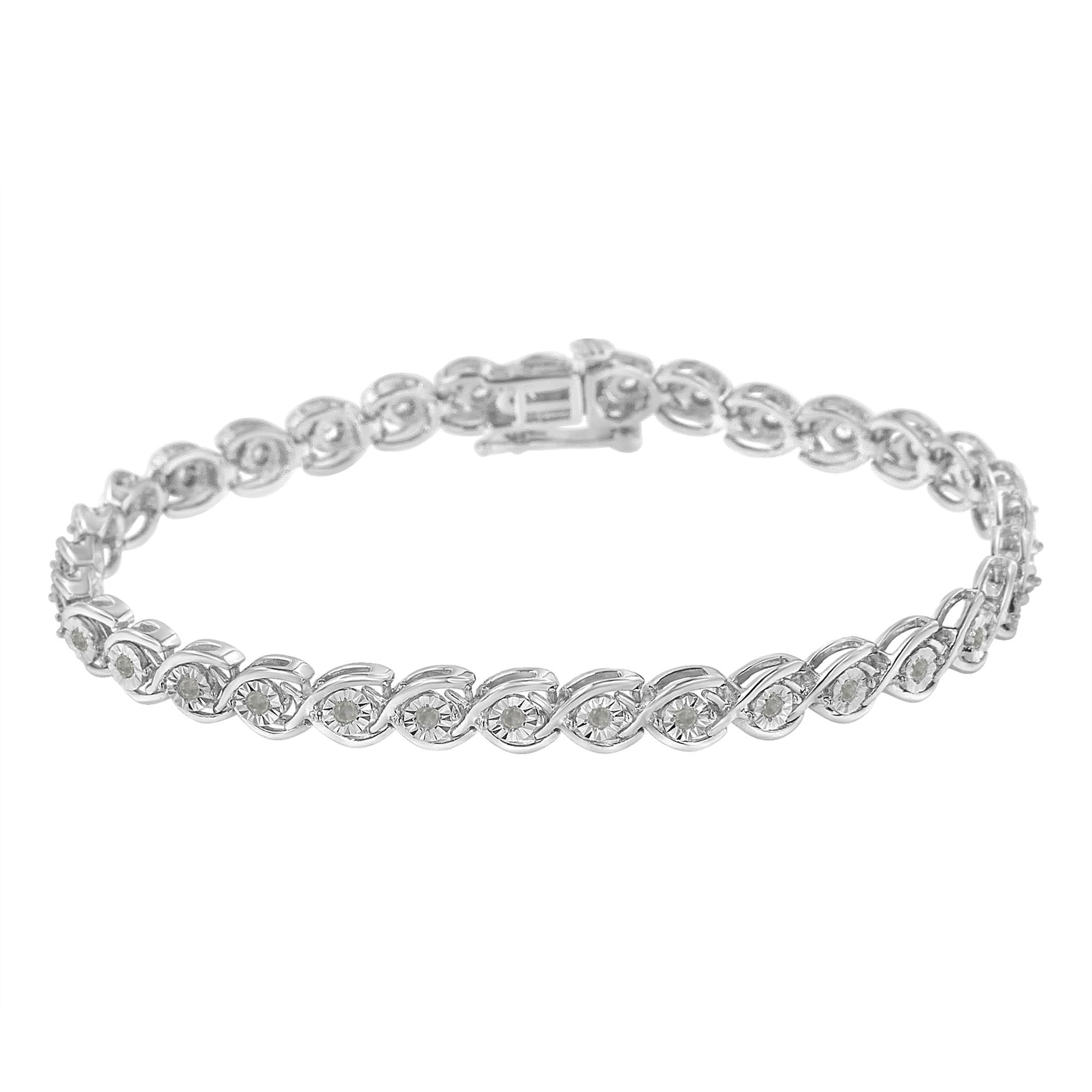 .925 Sterling Silver 1/2 Cttw Diamond Criss-Cross Miracle-Set 7’’ Link