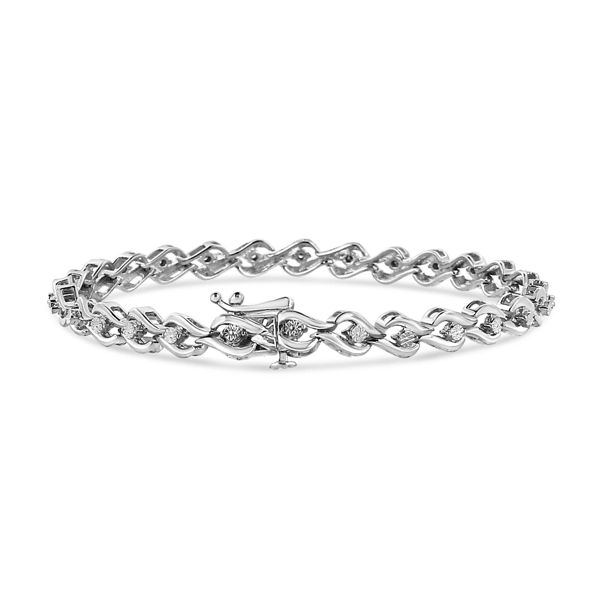 .925 Sterling Silver 1/10 Cttw Round-Cut Diamond Link Bracelet (I-J Color I3