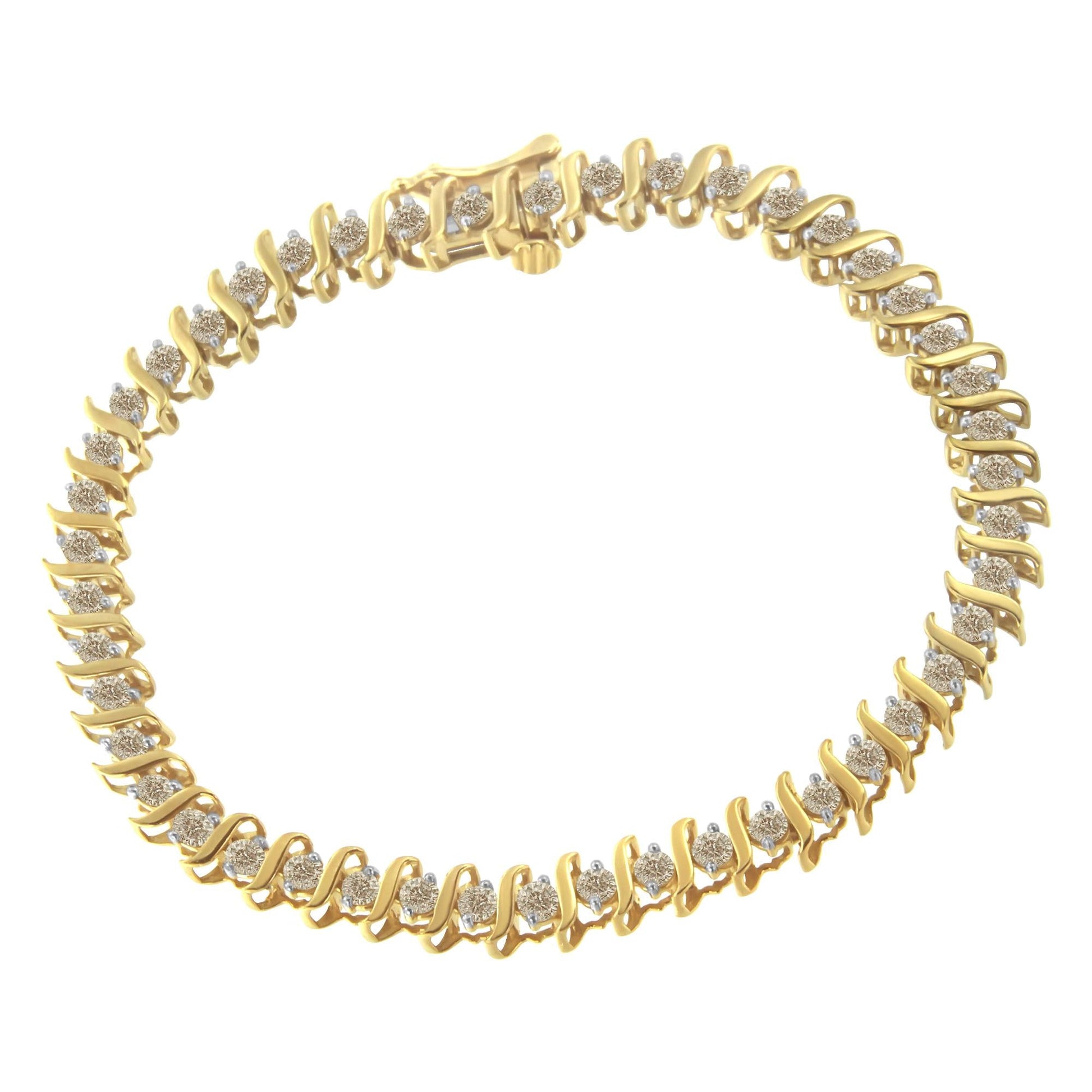 10KT Yellow Gold Diamond S-Link Bracelet (3 cttw J-K Color I2-I3 Clarity)