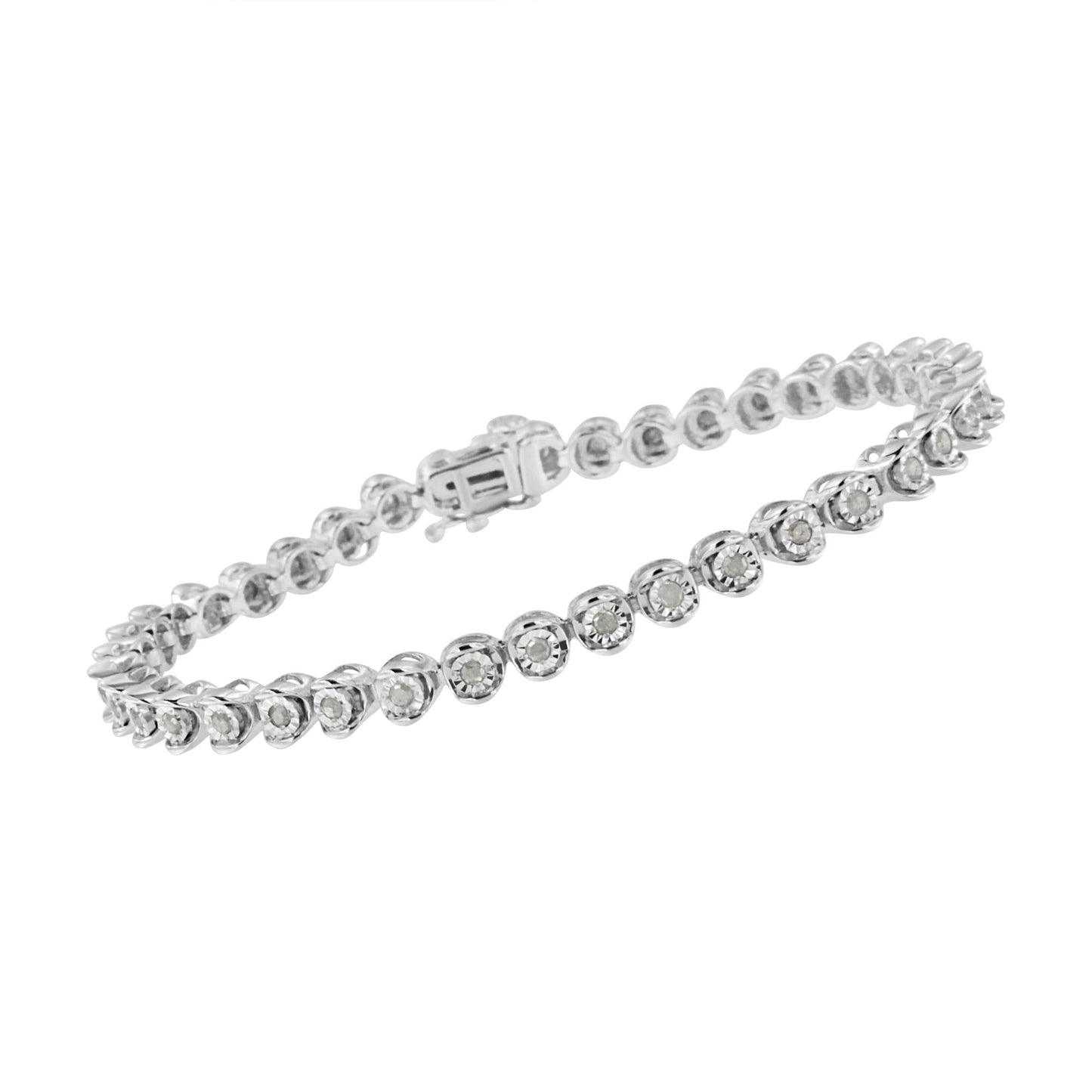 .925 Sterling Silver Miracle-Set Diamond Round Miracle Plate Tennis Bracelet (1