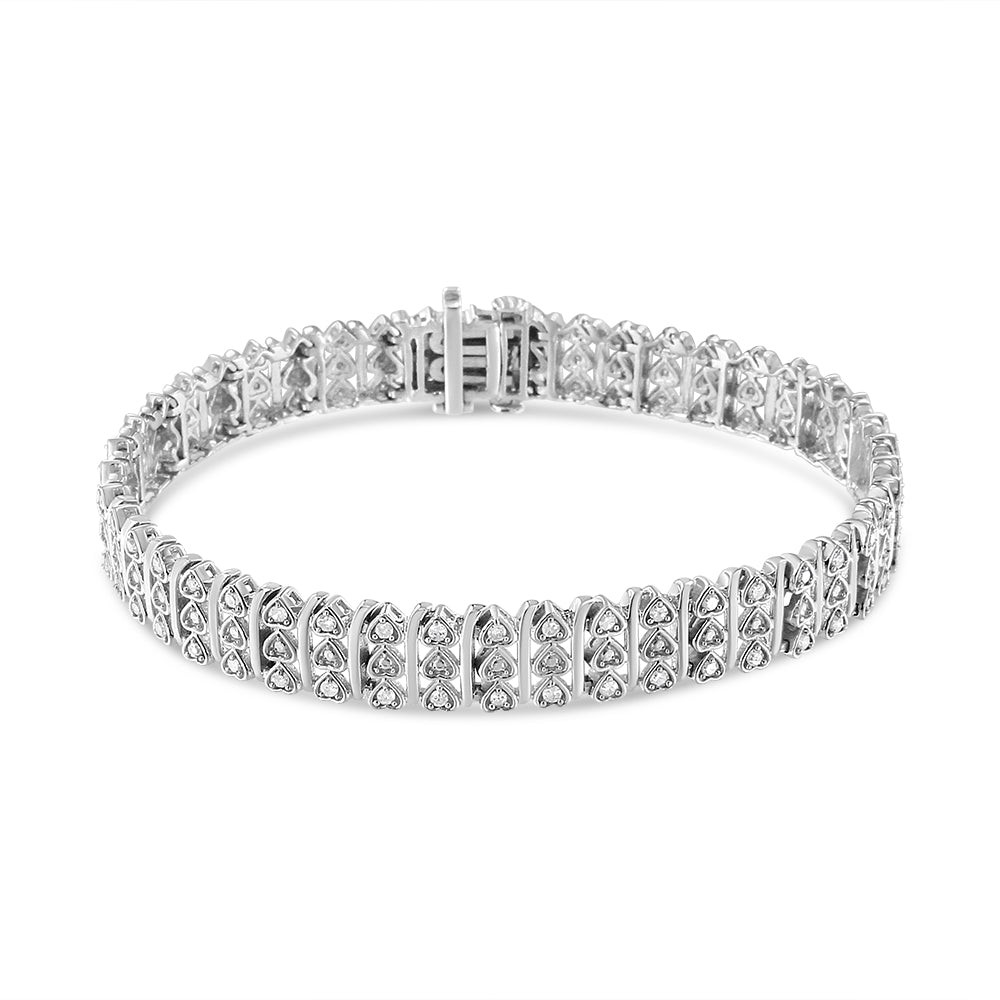 .925 Sterling Silver 1.00 Cttw Diamond Multi Row Heart Link Bracelet (H-I Color