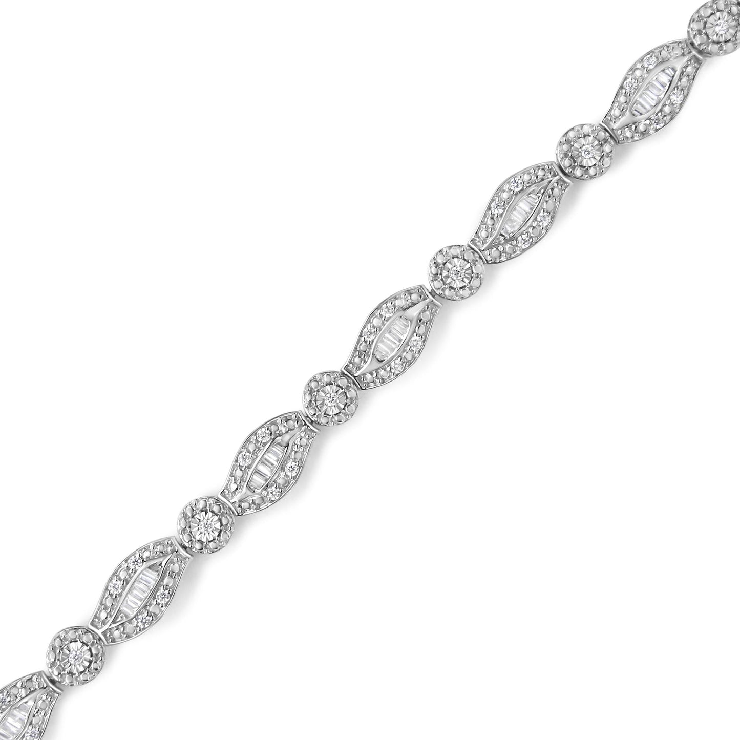 .925 Sterling Silver 1 cttw Diamond Double Leaf and Bezel Link Bracelet (I-J