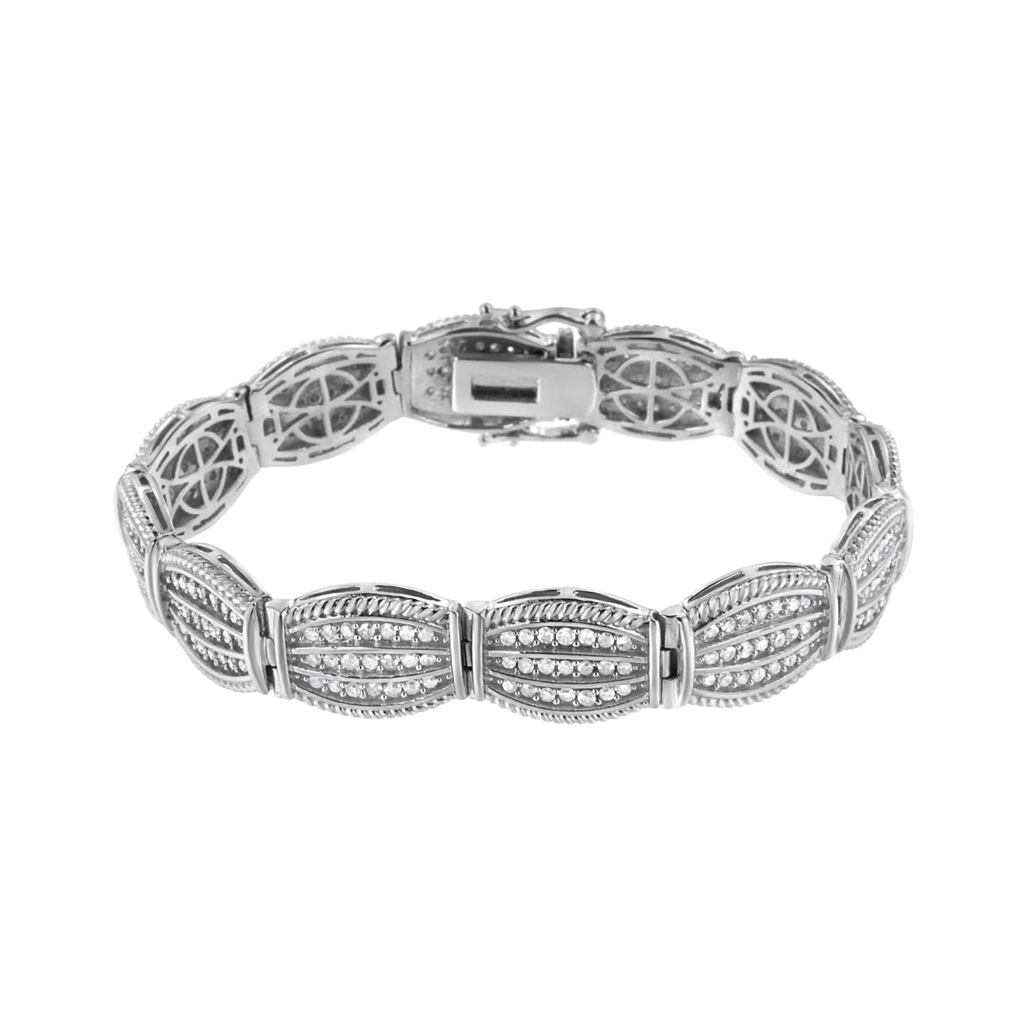 .925 Sterling Silver 3.0 Cttw Prong Set Diamond Art Deco Style Tennis Bracelet