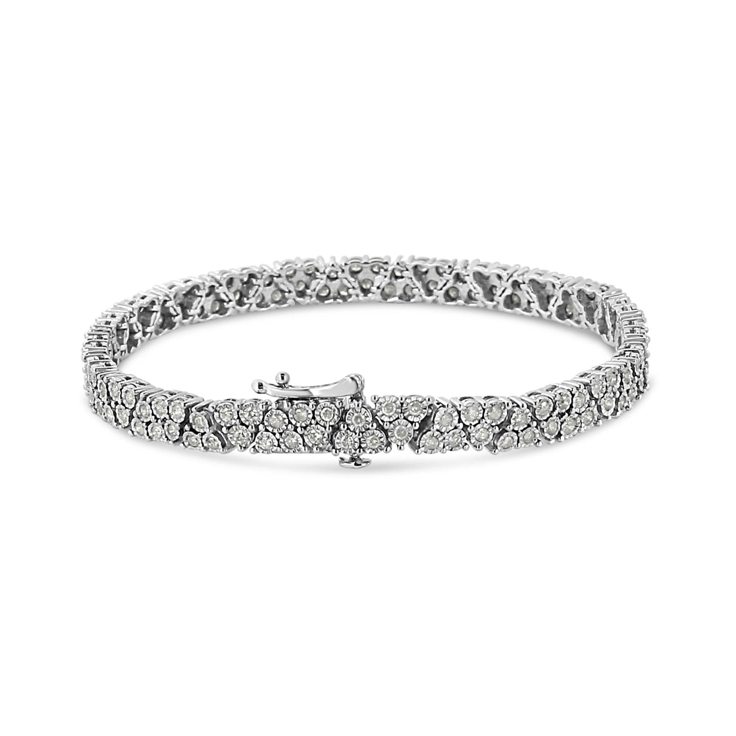 .925 Sterling Silver 2.00 Cttw Miracle Set Diamond Trio Link Multi Row Tennis