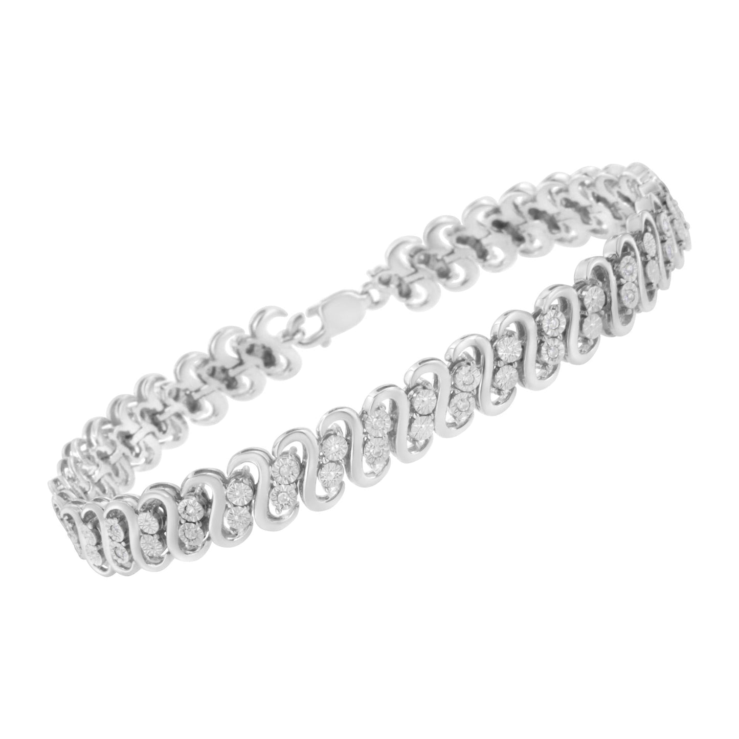 .925 Sterling Silver 1/4 cttw Round-Cut Diamond Double Row Wrapped S-Link