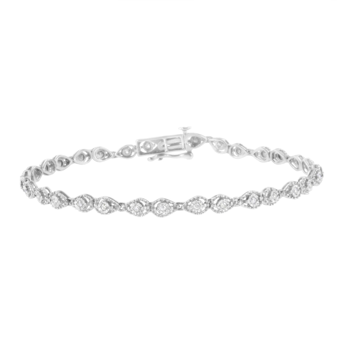 .925 Sterling Silver 1/2 cttw Miracle-Set Diamond Pear Shaped Link Bracelet