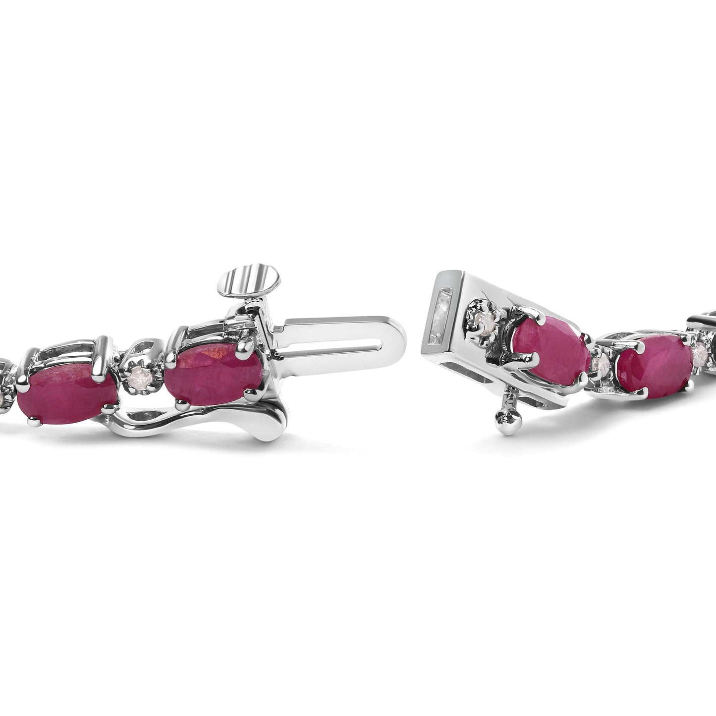 .925 Sterling Silver Oval Ruby and 1/4 Cttw Diamond Link Bracelet - Size