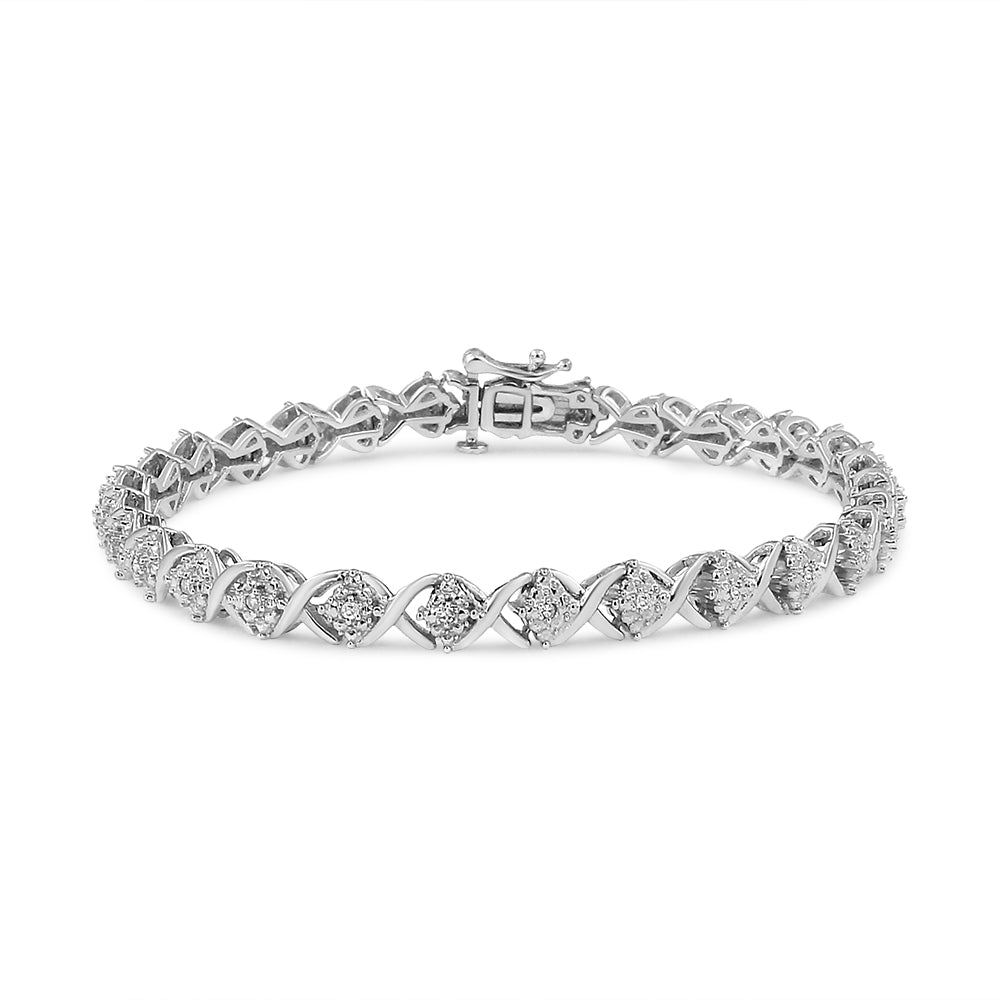 .925 Sterling Silver 1/4 Cttw Round-Cut Diamond ’X’ Link Bracelet (I-J