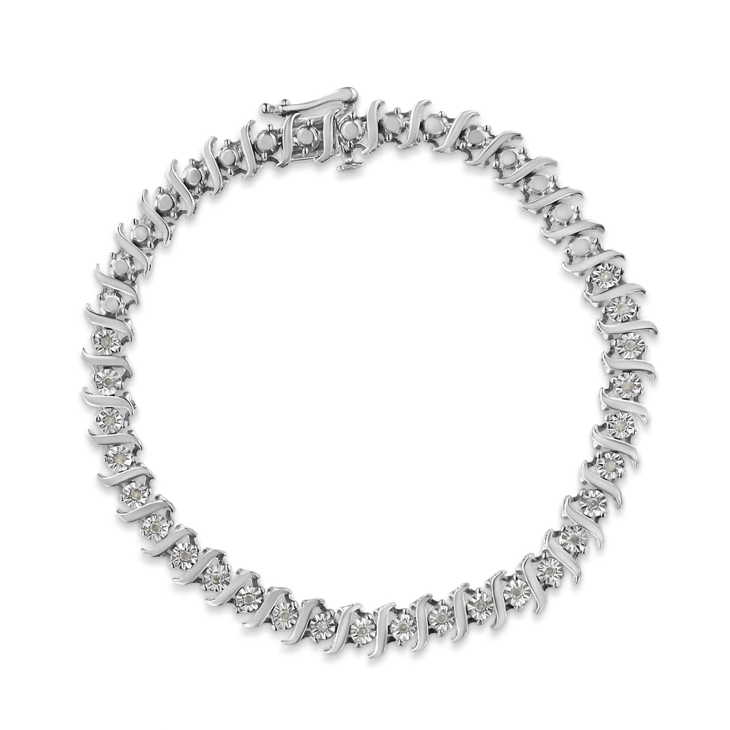 .925 Sterling Silver 1/4 Cttw Diamond Miracle-Set ’S’ Link Tennis Bracelet