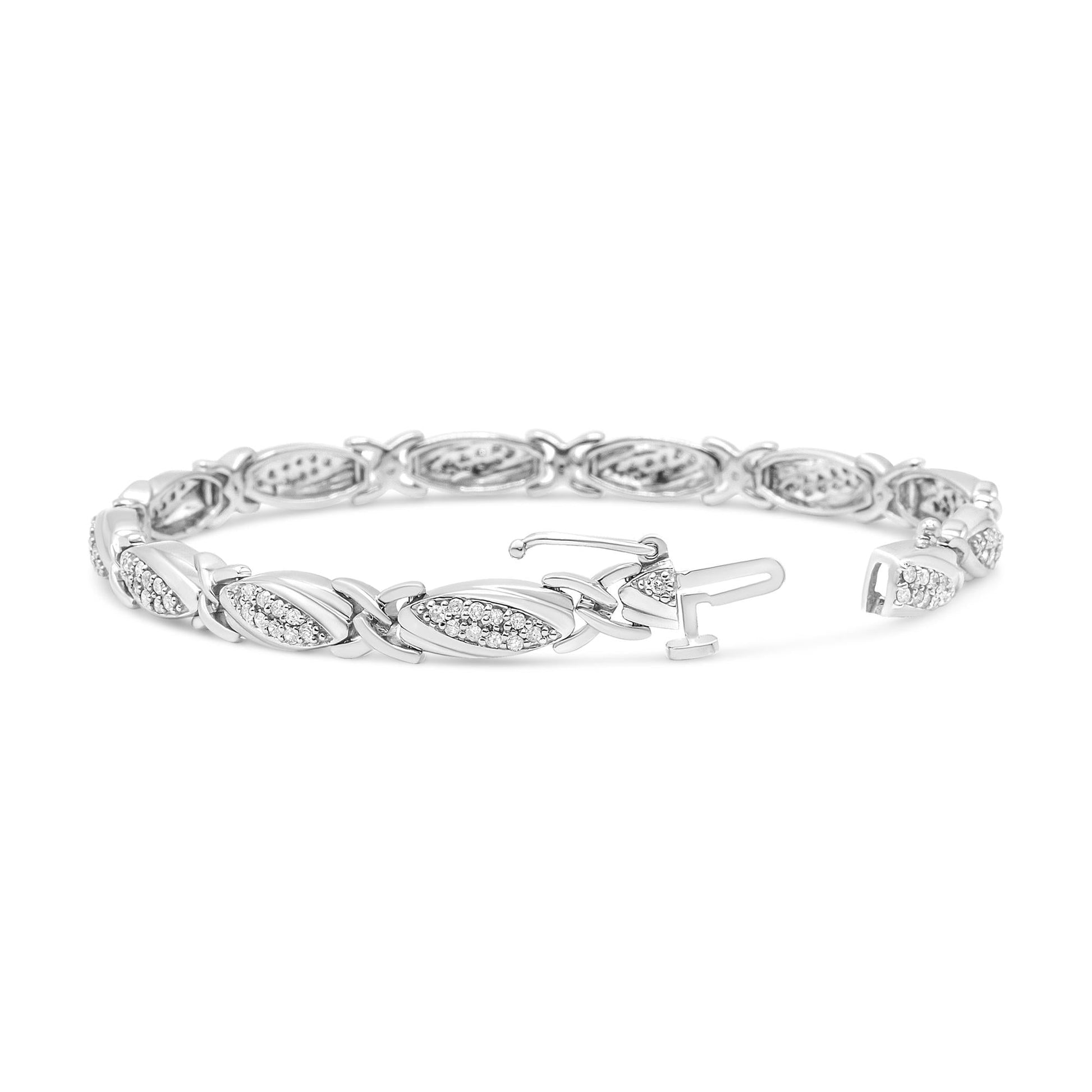 .925 Sterling Silver 1.00 Cttw Round Diamond X-Link Bracelet (I-J Color I2-I3