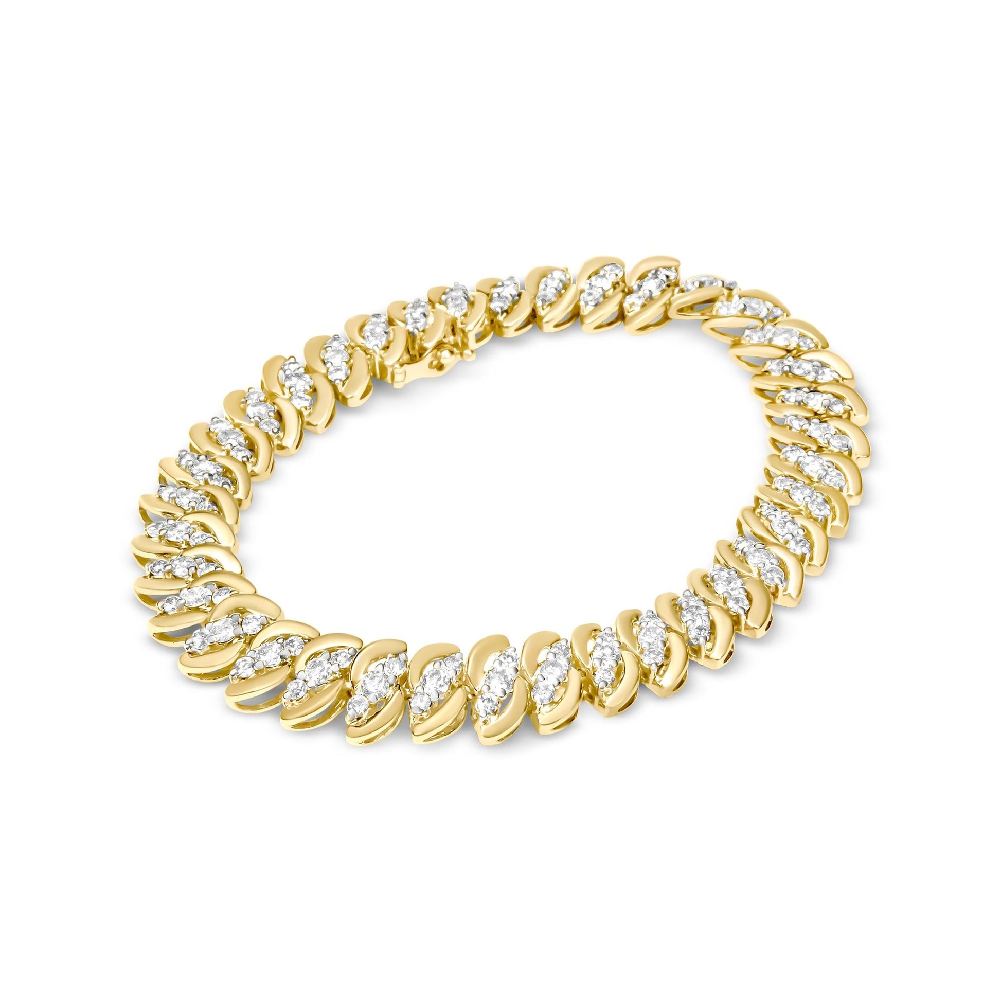 10K Yellow Gold 5.0 Cttw Diamond Double Row S-Link Cuban Bracelet (J-K Color