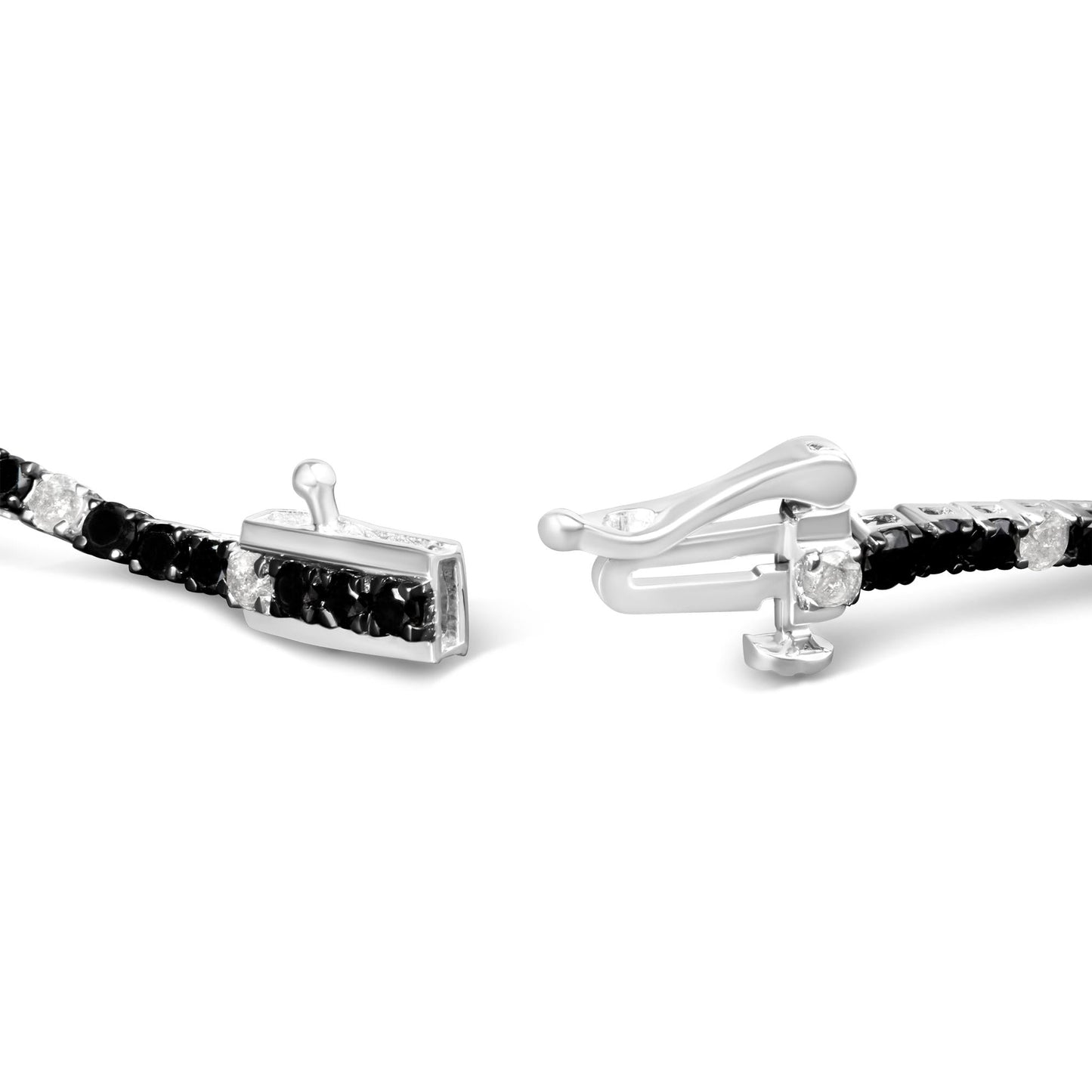 .925 Sterling Silver Black and White Diamond Tennis Bracelet (I-J Color, I2-I3 Clarity) - 7.25" Inches