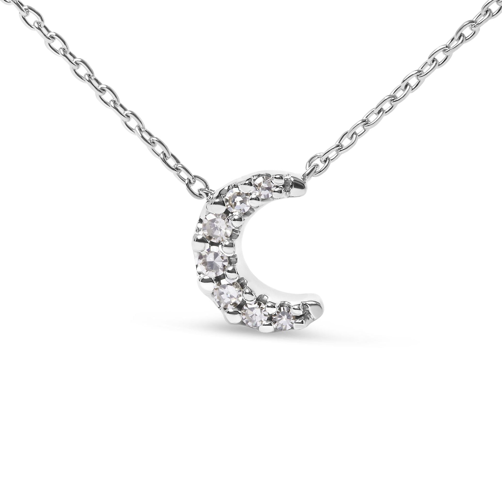 10K White Gold Diamond Accented Crescent Moon Shaped 18’’ Inch Pendant